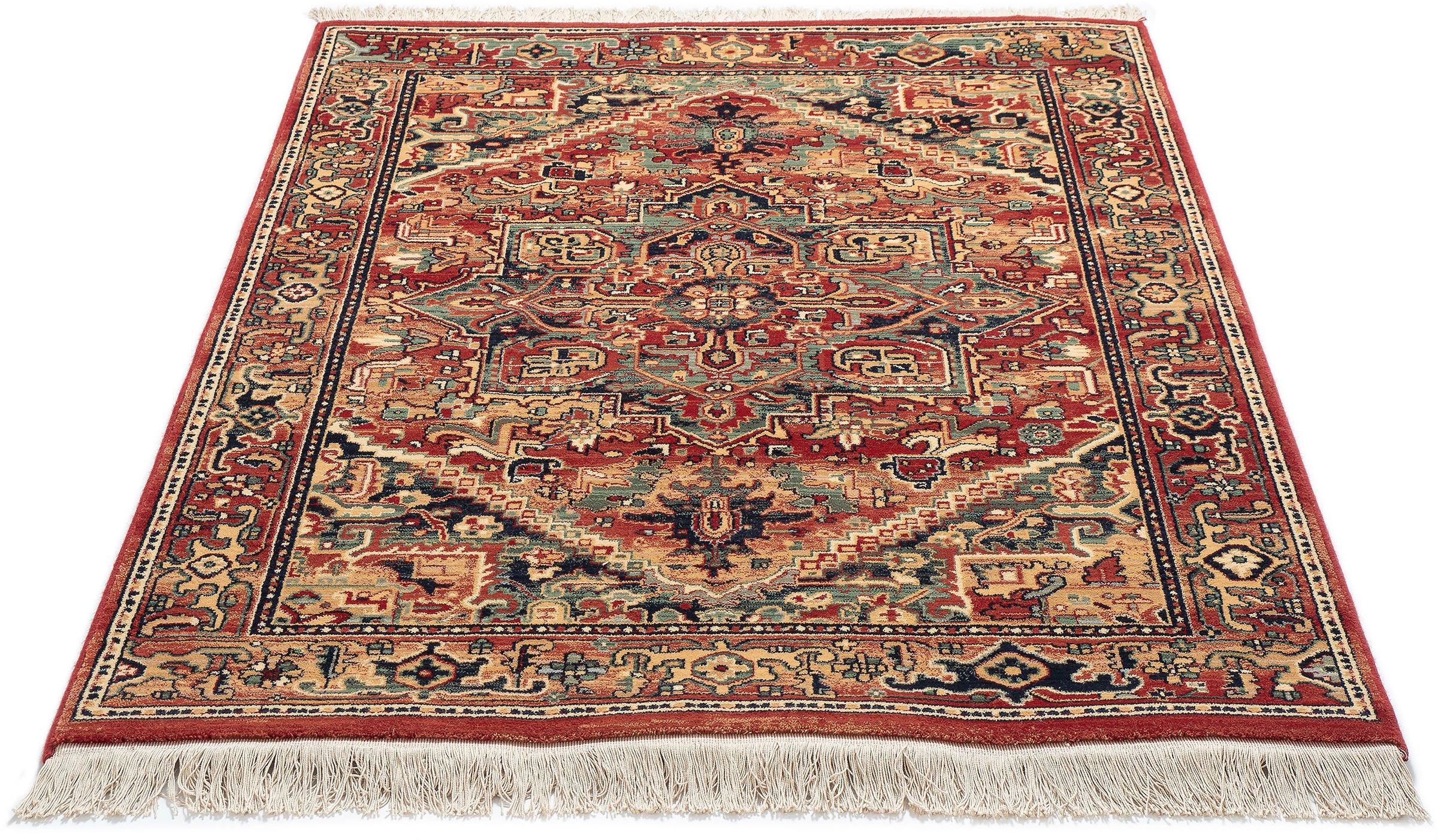 Wollteppich THEKO "Saharna 2886" Gr. 7, rot, B:250cm H:10mm L:350cm, Wolle, Teppiche, Fransenteppich, reine Wolle, Orient-Optik, mit Fransen