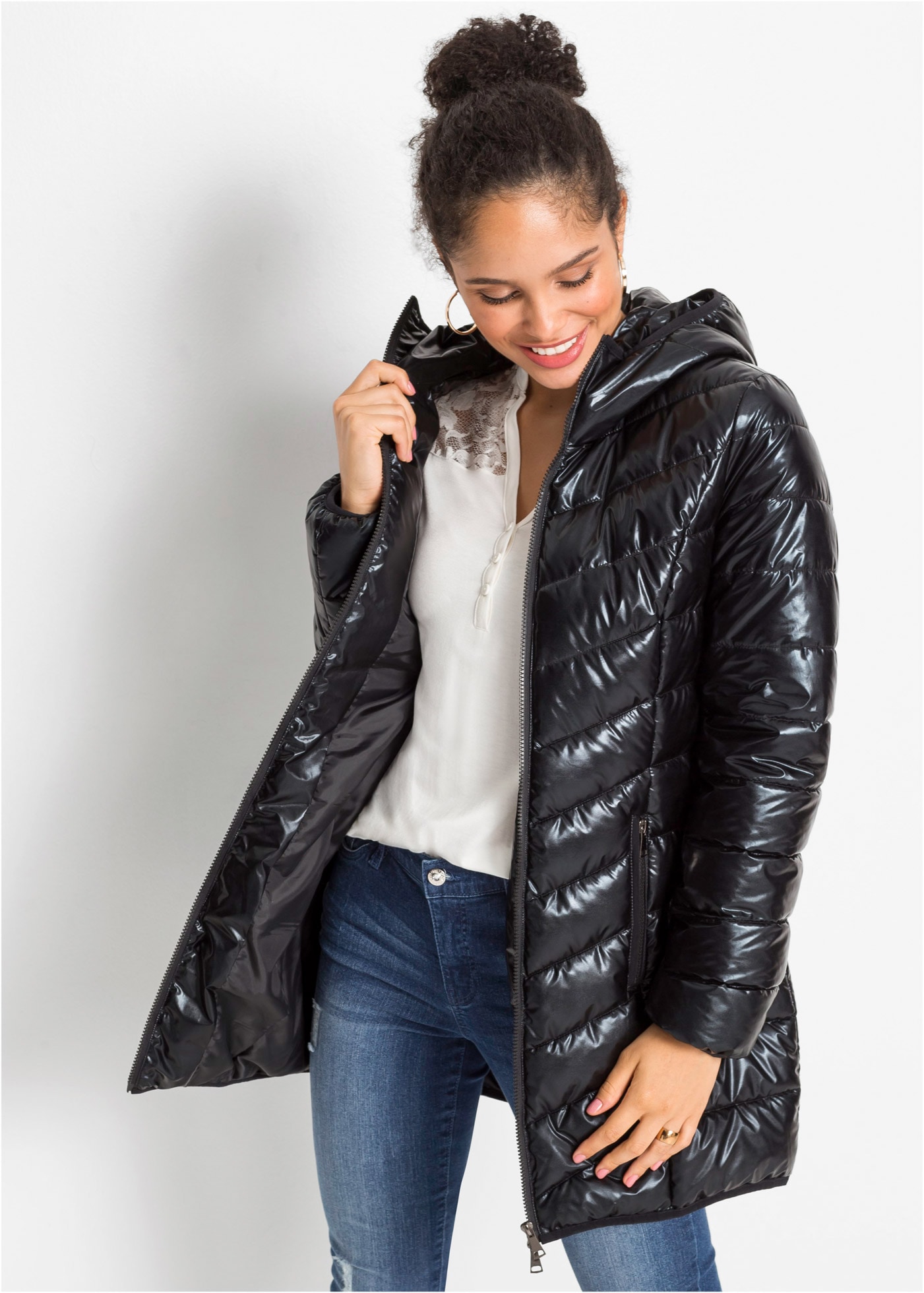 bonprix Steppjacke mit Kapuze femininer Stil, Kapuze, lockere Passform, 2-W günstig online kaufen