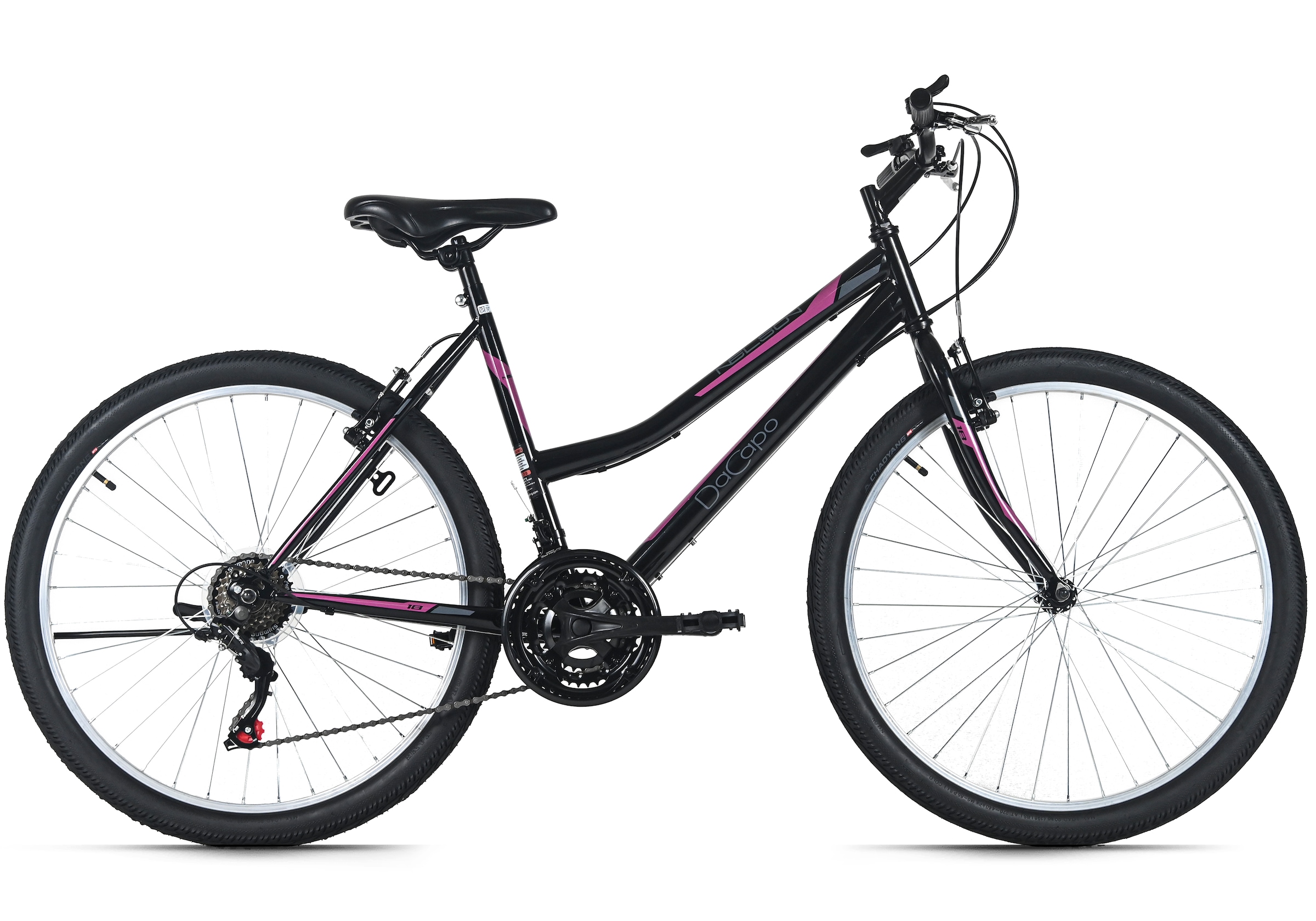 DACAPO Mountainbike "Damen-Mountainbike 26'' Nelson Schwarz 18 Gänge RH 48 cm", 48cm, 26 Zoll (66,04cm) hinten: 26 Zoll (66,04cm)schwarz, schwarz,