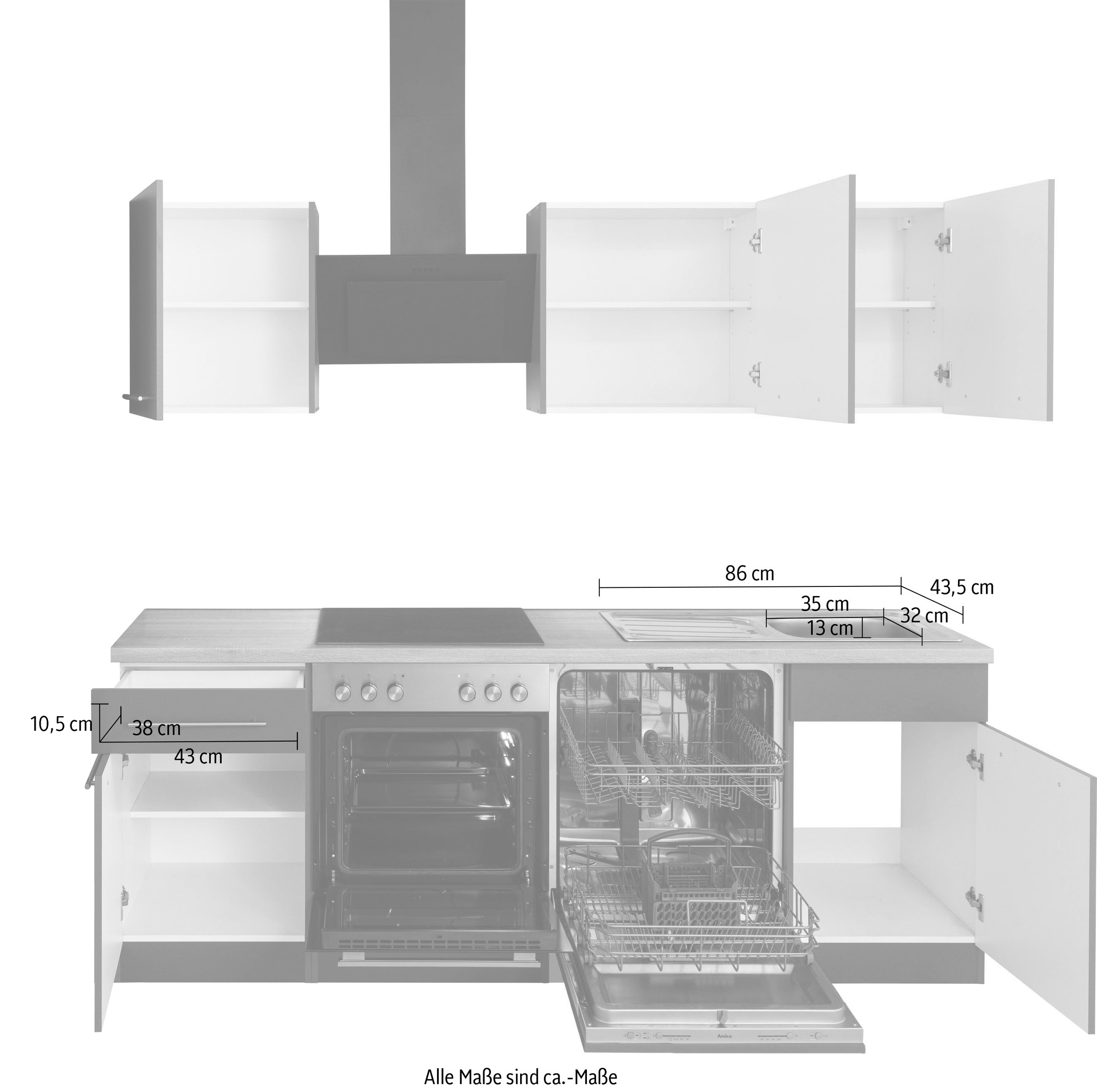 wiho Küchen Küchenzeile »Unna«, mit E-Geräten, Breite 220 cm