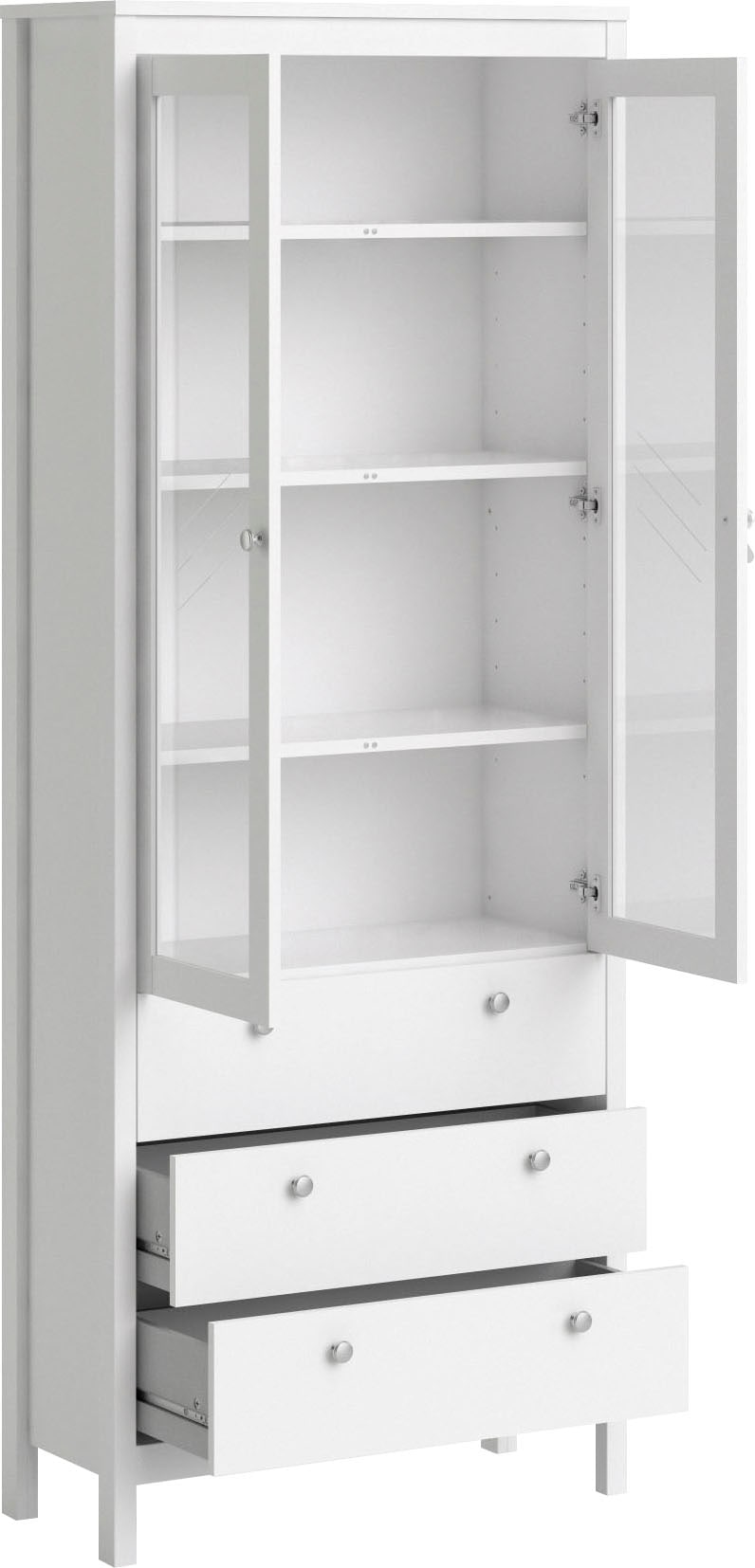 Home affaire Vitrine »Madrid, Glasvitrine Vitrinenschrank Ausstellung Sammelvitrine«, mit 2 Glastüren und 3 Schubladen, Breite 78 cm