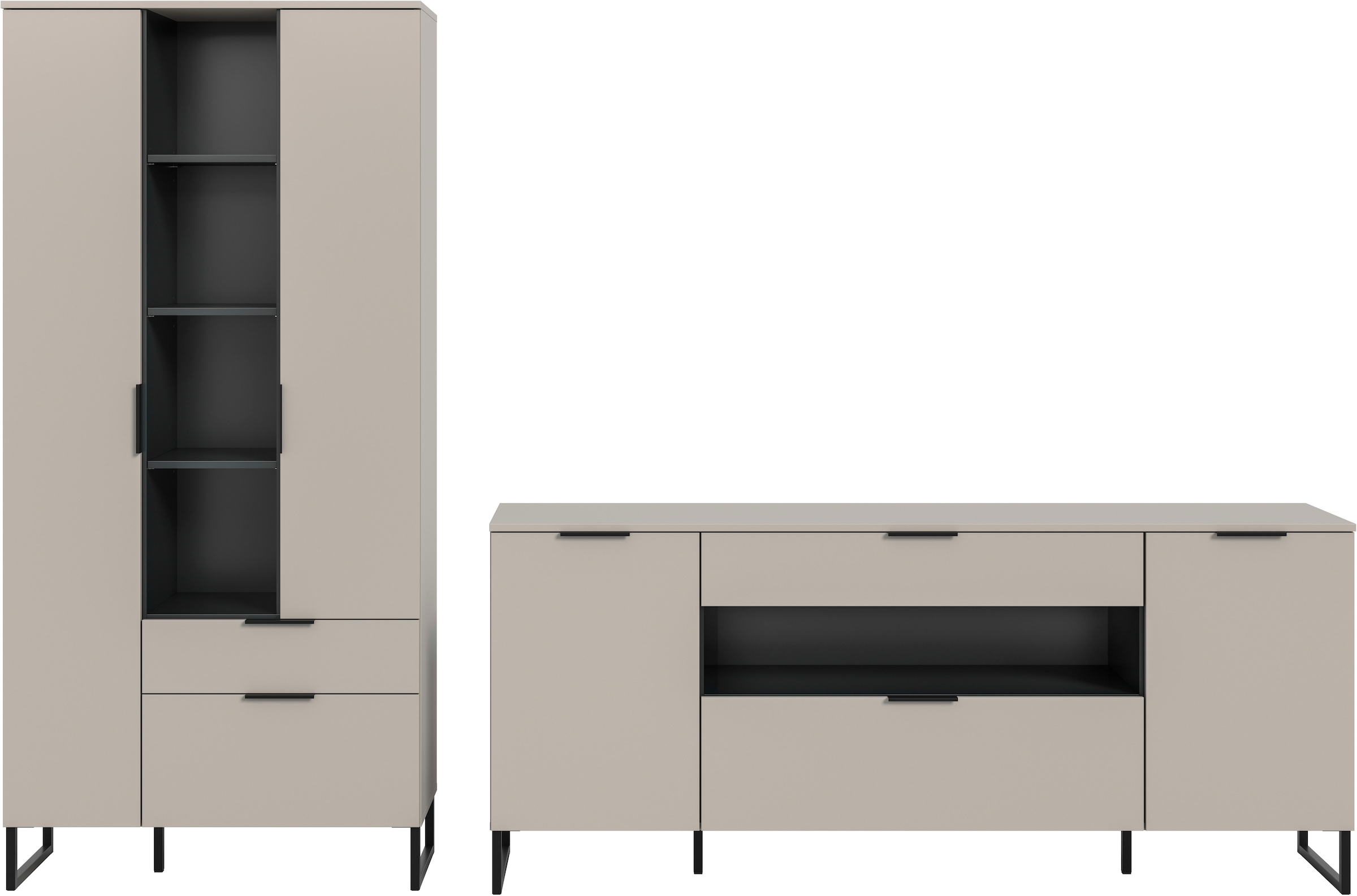 INOSIGN Wohnwand »ADIO, Breite 290 cm, 2-teiliges Set, mit Metall-Kufenfüße« Set, bestehend aus: Mehrzweckschrank und Sideboard, 2 Stk. tlg.