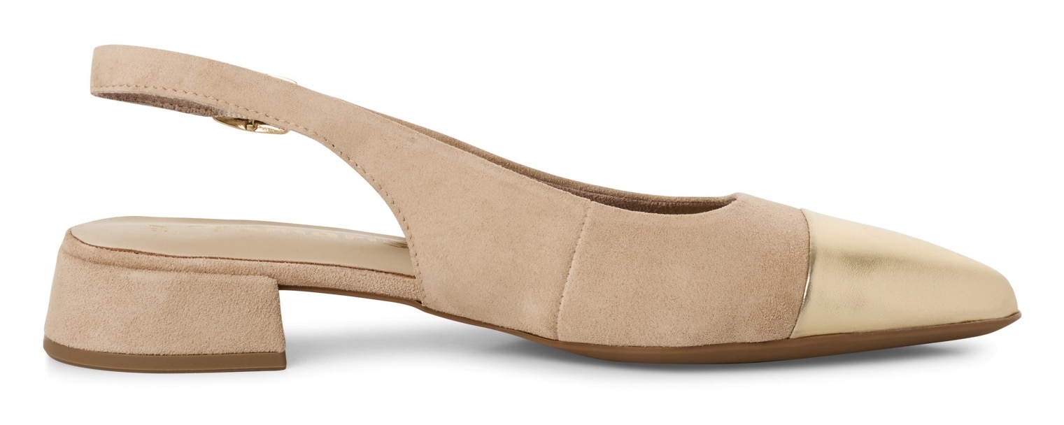 Tamaris Slingpumps, Blockabsatz, Abendschuh, Businessschuh mit goldfarbenem Besatz