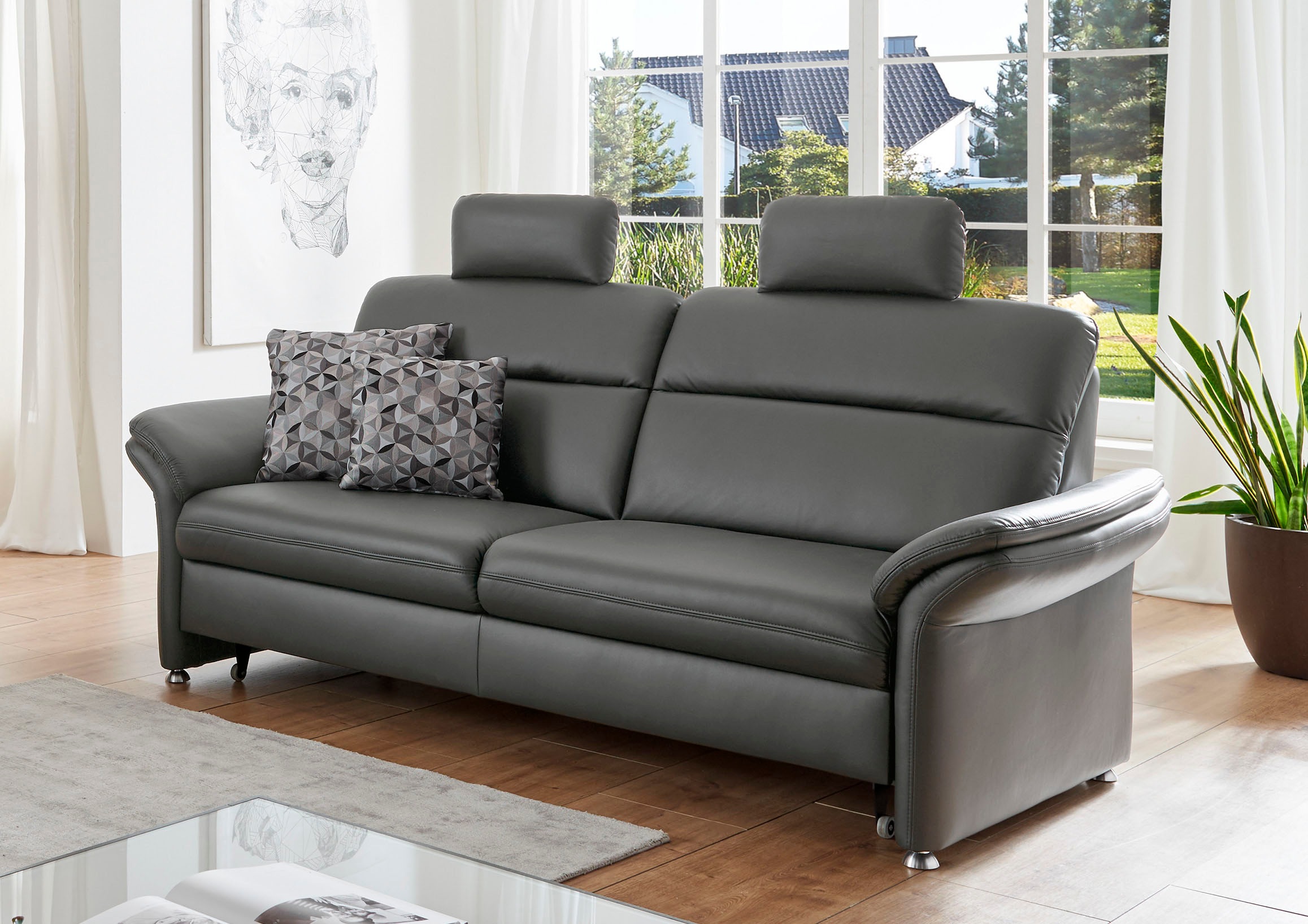 3-Sitzer DIE PLANBAR "PN-EM16031, mit Kopfstützen", grau, B:228cm H:119cm T:92cm, Sofas, wahlweise mit Relaxauszug 5