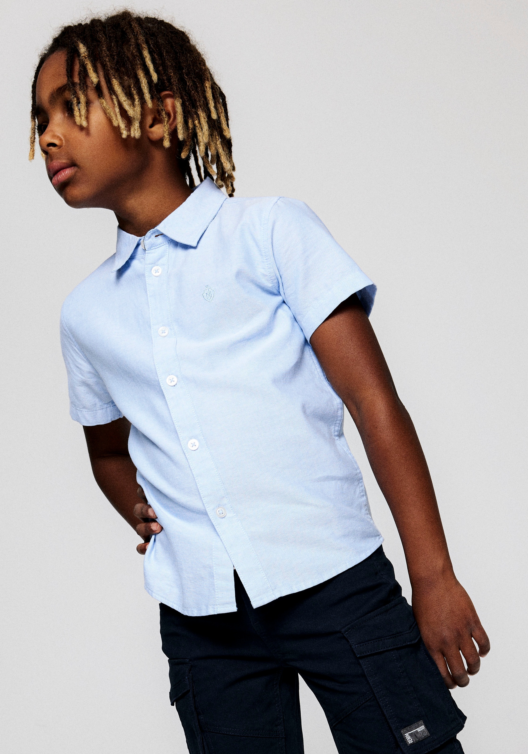 Kurzarmhemd NAME IT "NKMNEWSA SS SHIRT NOOS", Jungen, Gr. 122 (128), N-Gr, blau (campanula), Web, Obermaterial: 100% Baumwolle, unifarben, normal, Hemden, Baumwolle, normal geschnitten 3