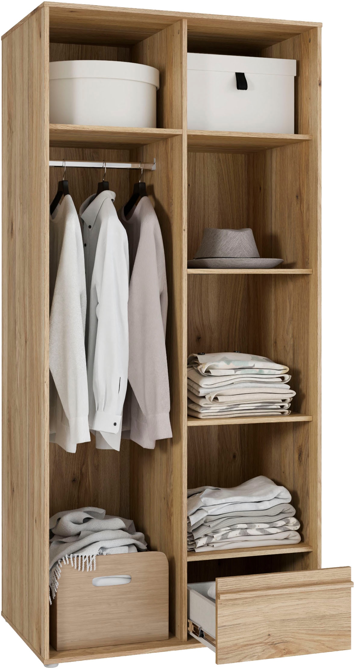 FORTE Kleiderschrank »Drehtürenschrank,Lamellenoptik, Einlegeböden,Stauraum« B/H/T 93,1/200,1/58,7cm; Schubkasten mit Vollauszug