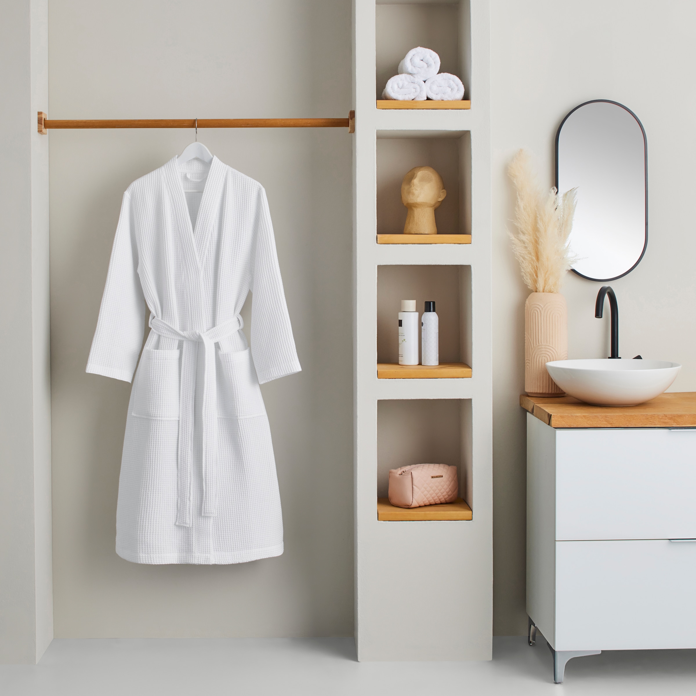 my home Unisex-Bademantel »Inga, ideal für Sauna & Spa, Hotelbademantel, Morgenmantel«, (1 St.), Waffelpiqué, kleines Packmaß, Taschen, Damen & Herren, S-3XL