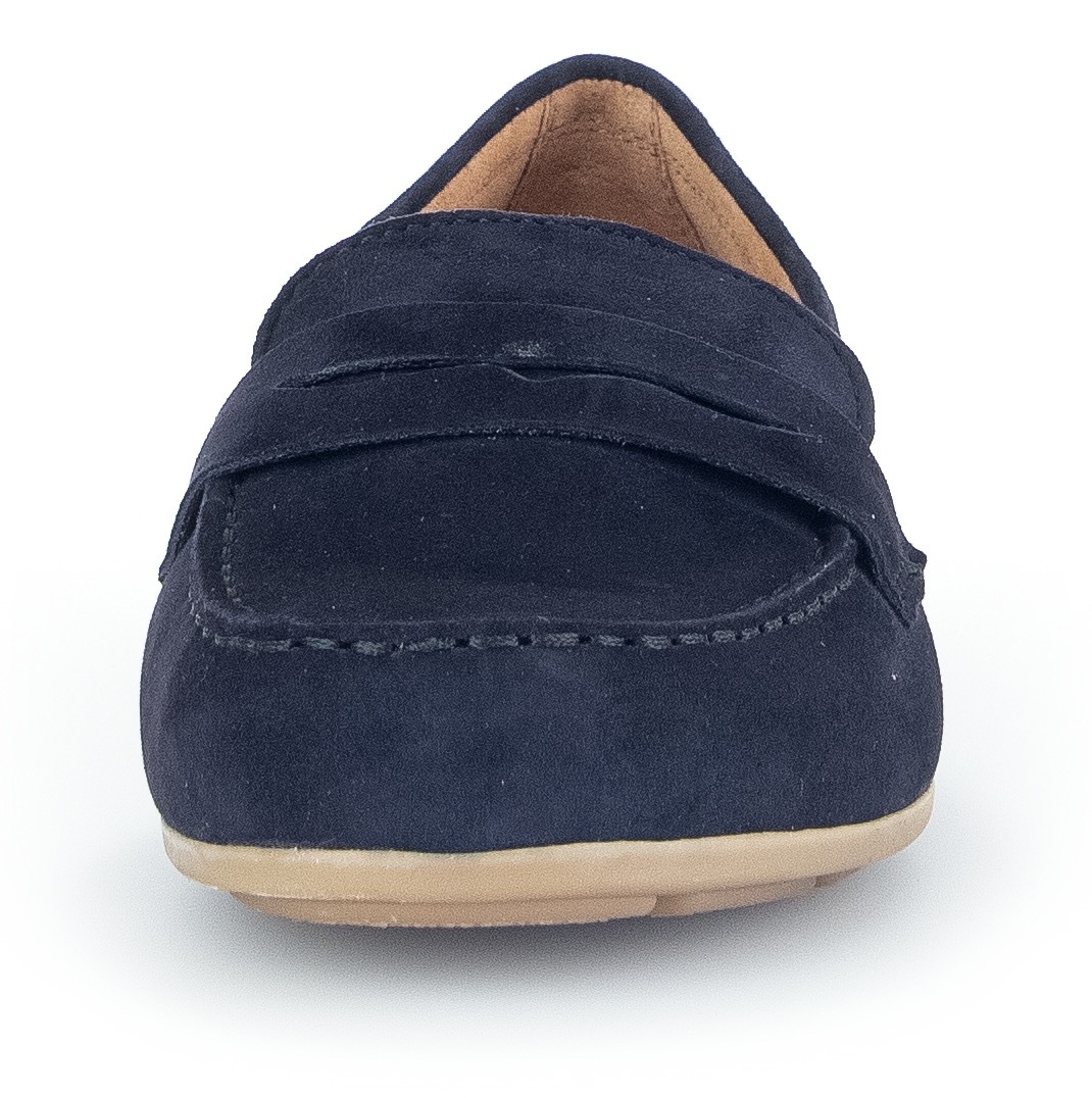 Mokassin GABOR, Damen, Gr. 40, blau (dunkelblau), Ziegenveloursleder, unifarben, Schuhe Mokassin, Slipper, Bequemschuh, Flats mit modischem Zierriegel 3