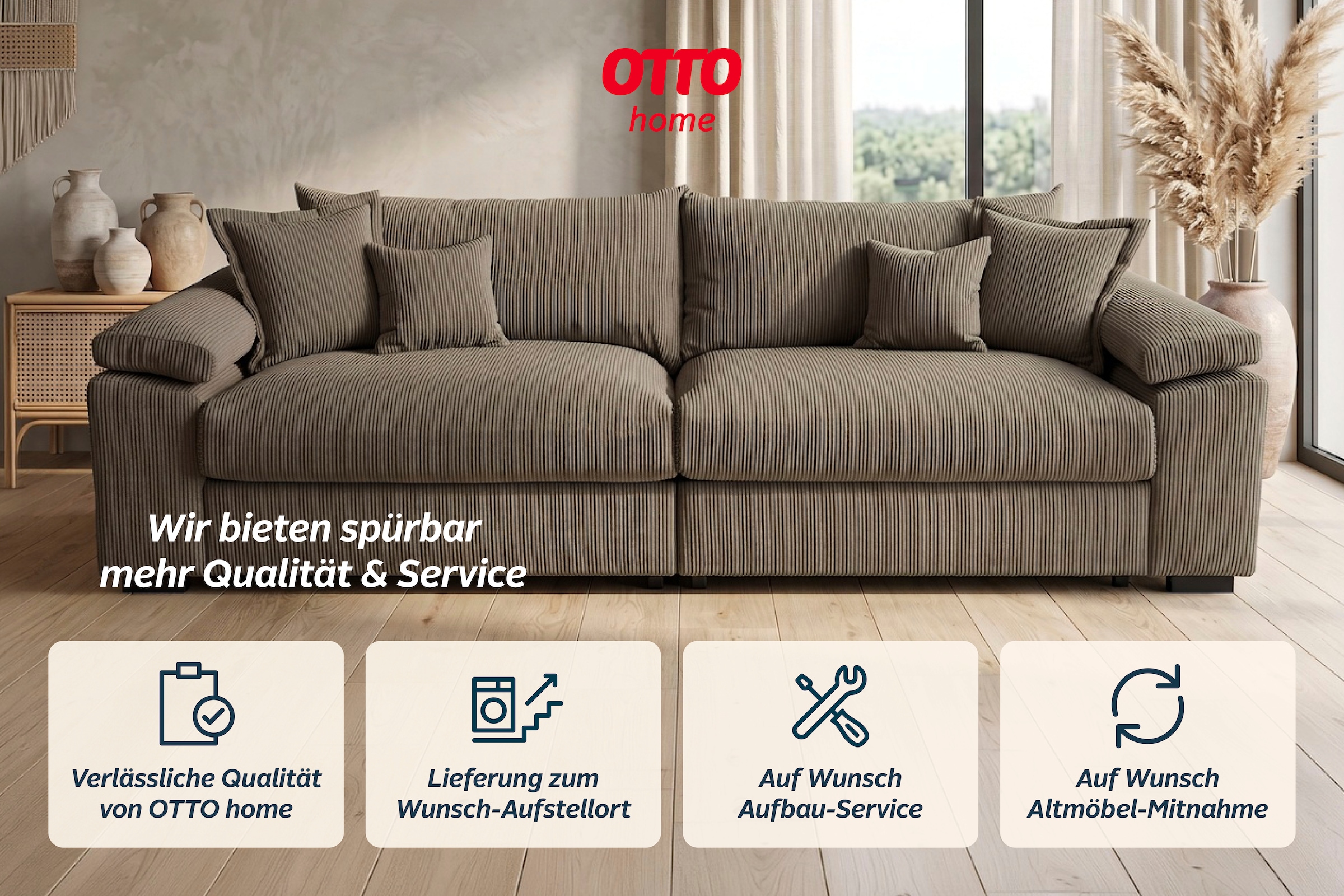 OTTO home Big-Sofa »Soft&Cosy XL, B: 246 cm - OTTO. Verlässliche Qualität.« Mega-Sofa, Cord oder Chenille-Struktur, mit Federkern & 4 Zierkissen