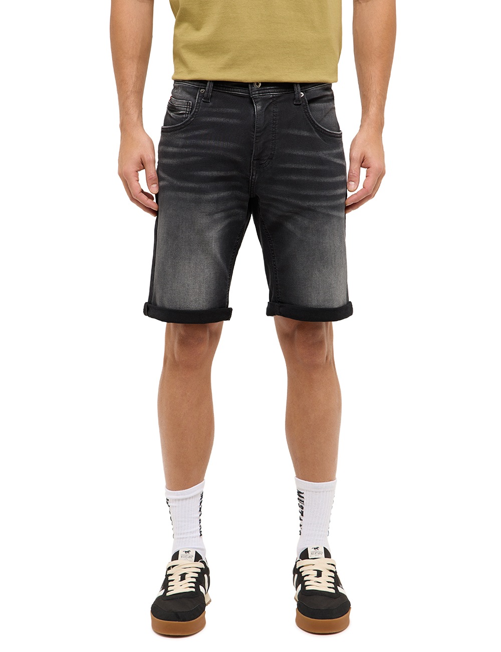 Slim-fit-Jeans MUSTANG "Herren Style Chicago Shorts Z", Damen, Gr. 38, 802 schwarz, Denim/Jeans, 80% Baumwolle, 18% Polyester, 2% Elasthan, unifarben, slim fit, Jeans Slim-fit-Jeans