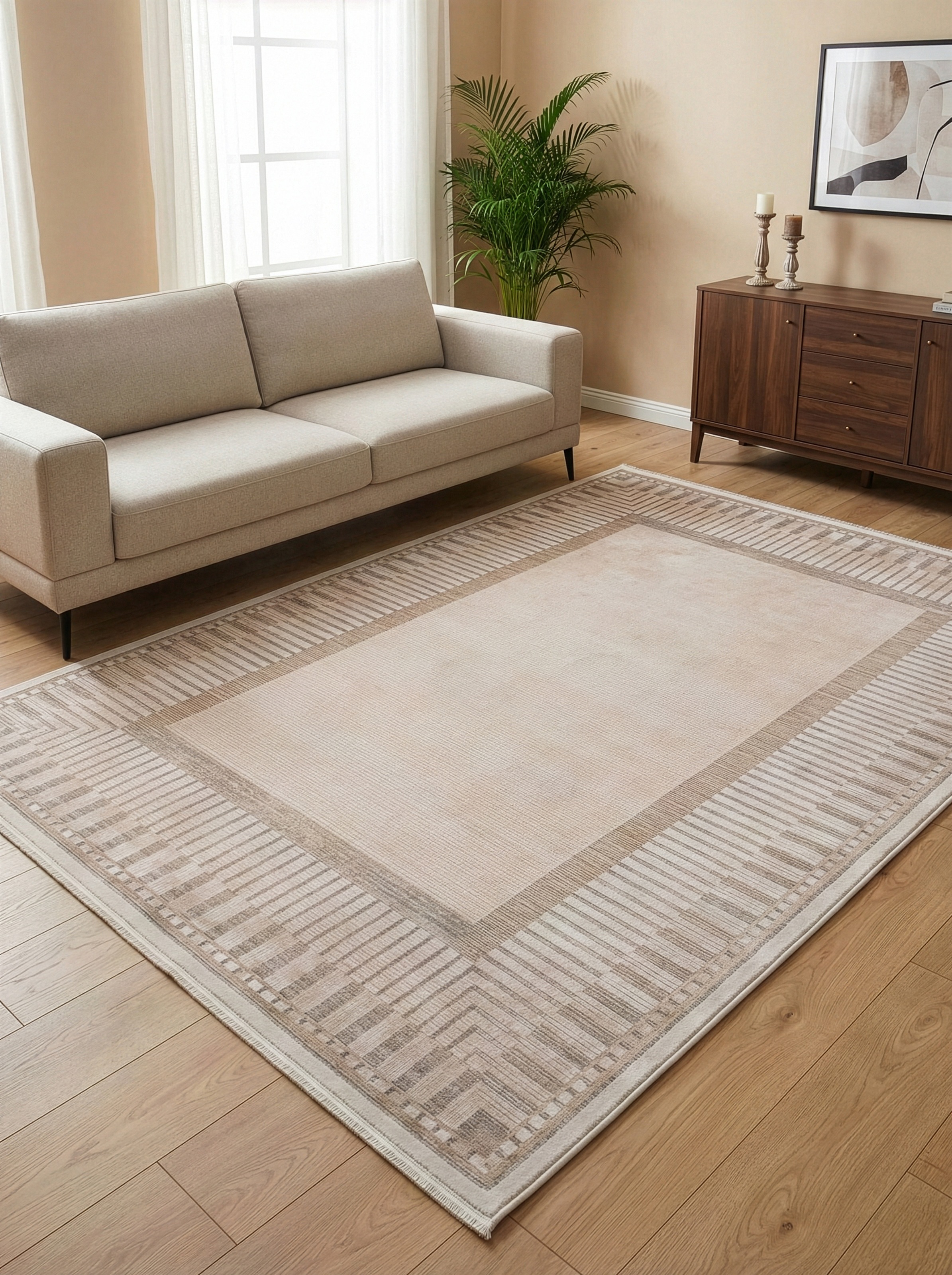 Calvin Klein home Teppich »Luster, mit Fransen, Designerteppich« rechteckig 6 mm Höhe Rahmen, Muster, meliert, Wohnzimmer, Schlafzimmer, Esszimmer