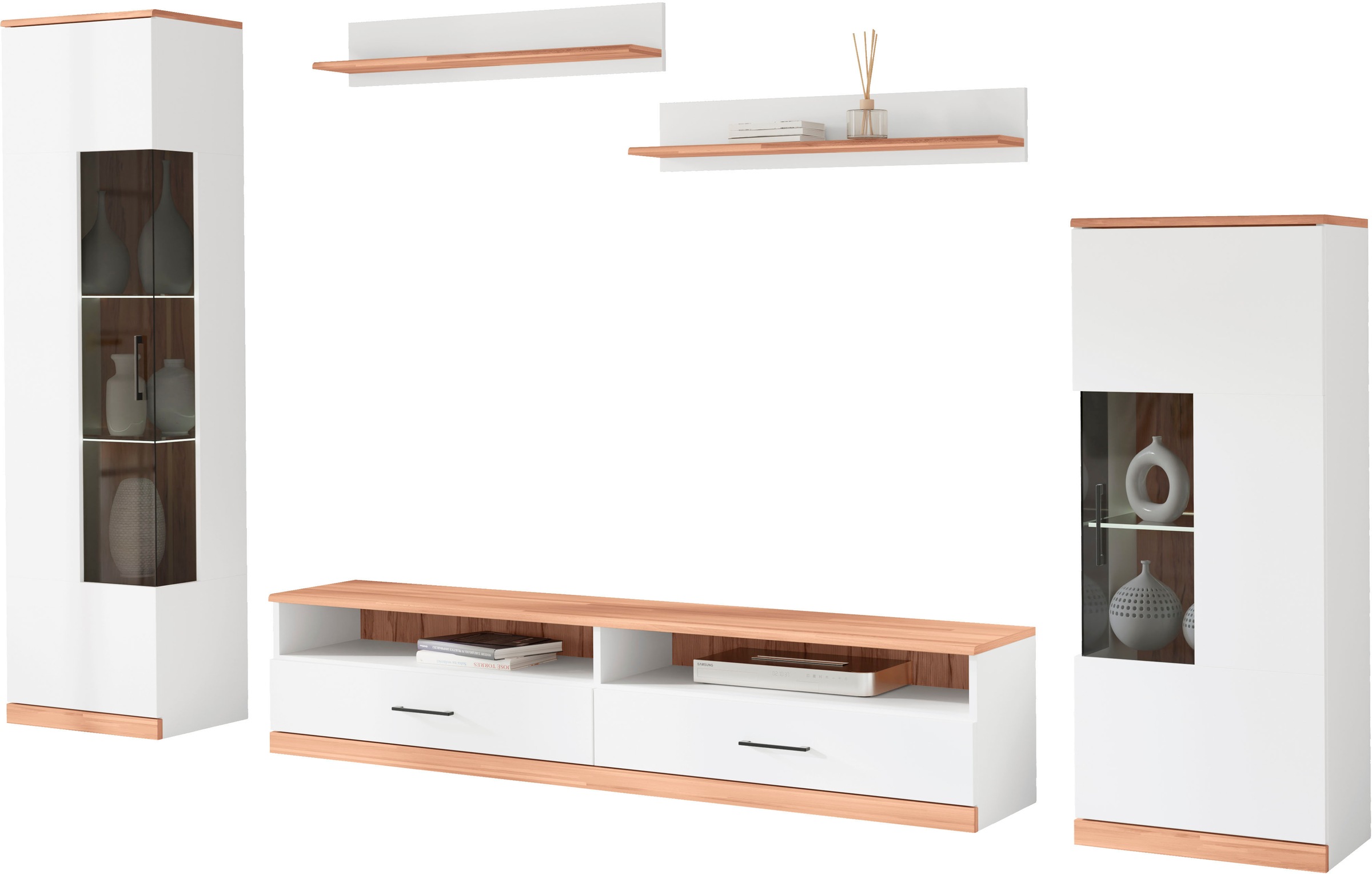 Home affaire Wohnwand "Ribe Wohnwand Set-5 St." Set, 5 Stk. tlg. Glaseinsat günstig online kaufen