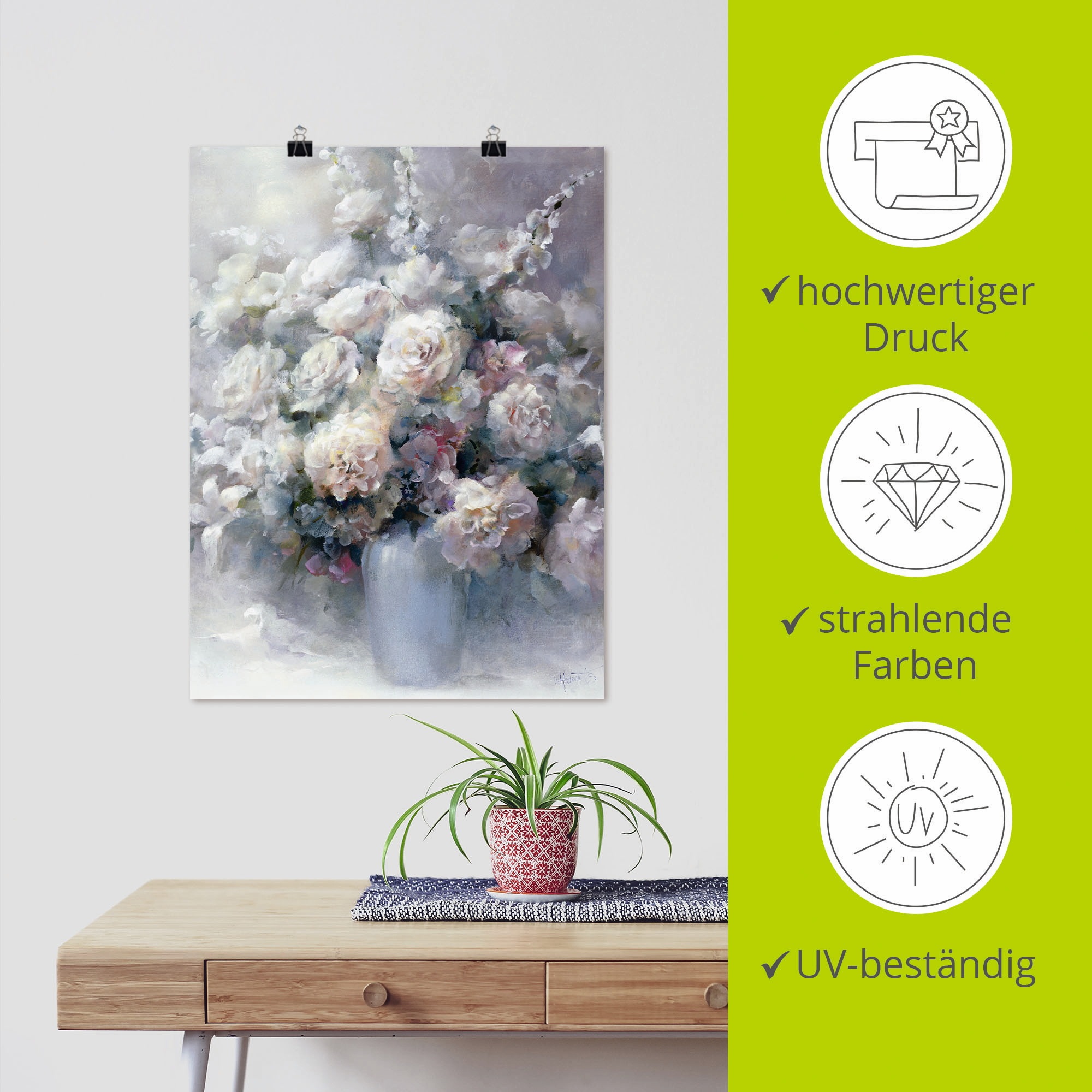 Artland Wandbild »Weißer Strauß«, Blumen, (1 St.), als Leinwandbild, Poster in verschied. Größen