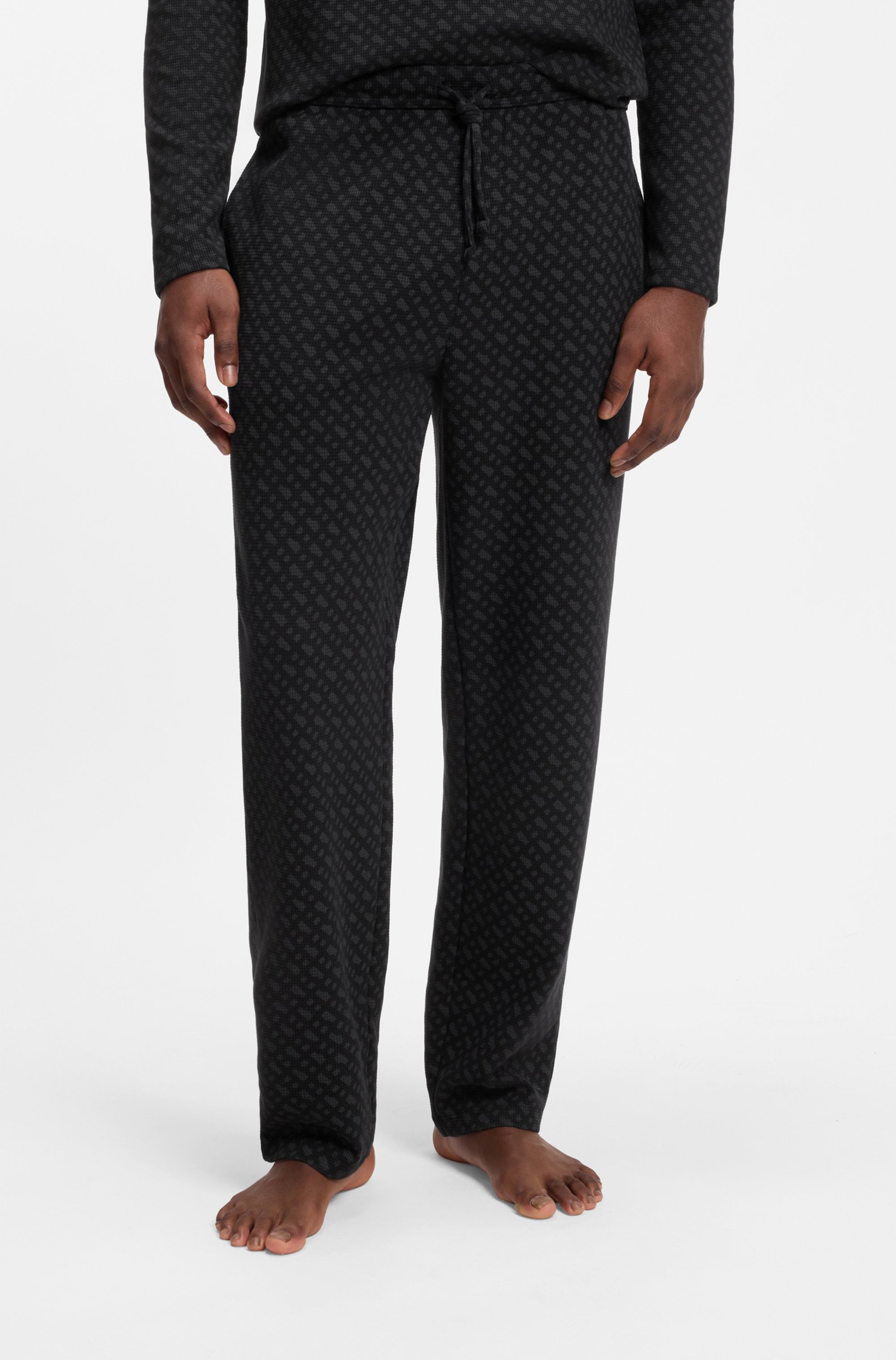 BOSS Pyjamahose "Waffle AOP Pants" elastischer Bund mit Kordel, Seitentaschen, Allover-Druck