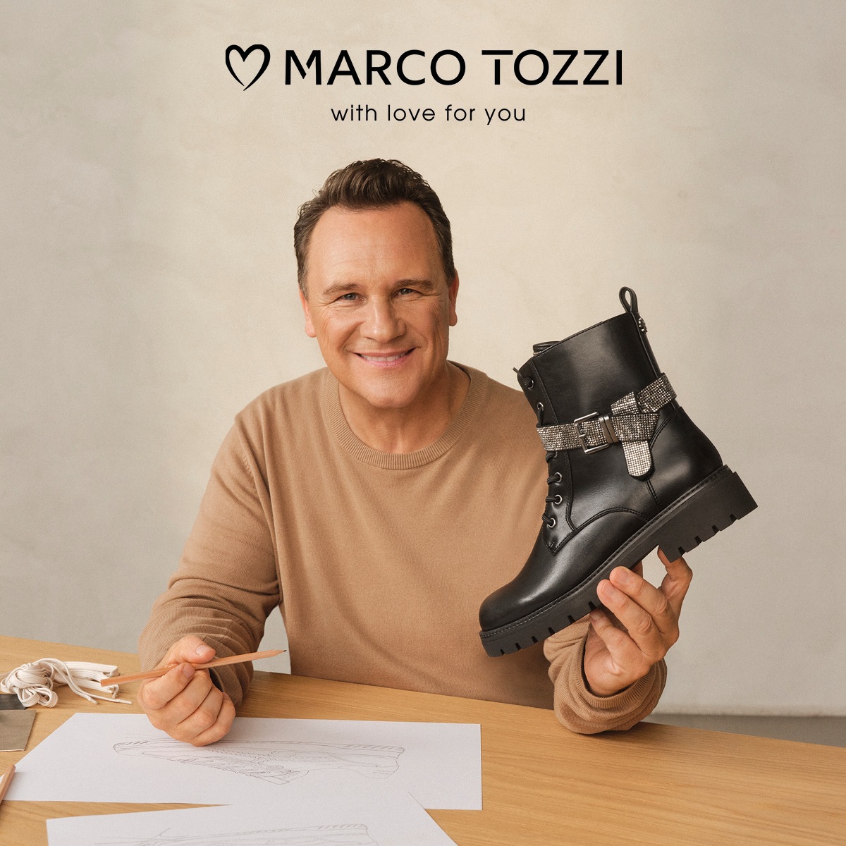 MARCO TOZZI by GMK Schnürstiefelette  , Blockabsatz, Schnürboots, Zierriemen mit Strasssteinen besetzt