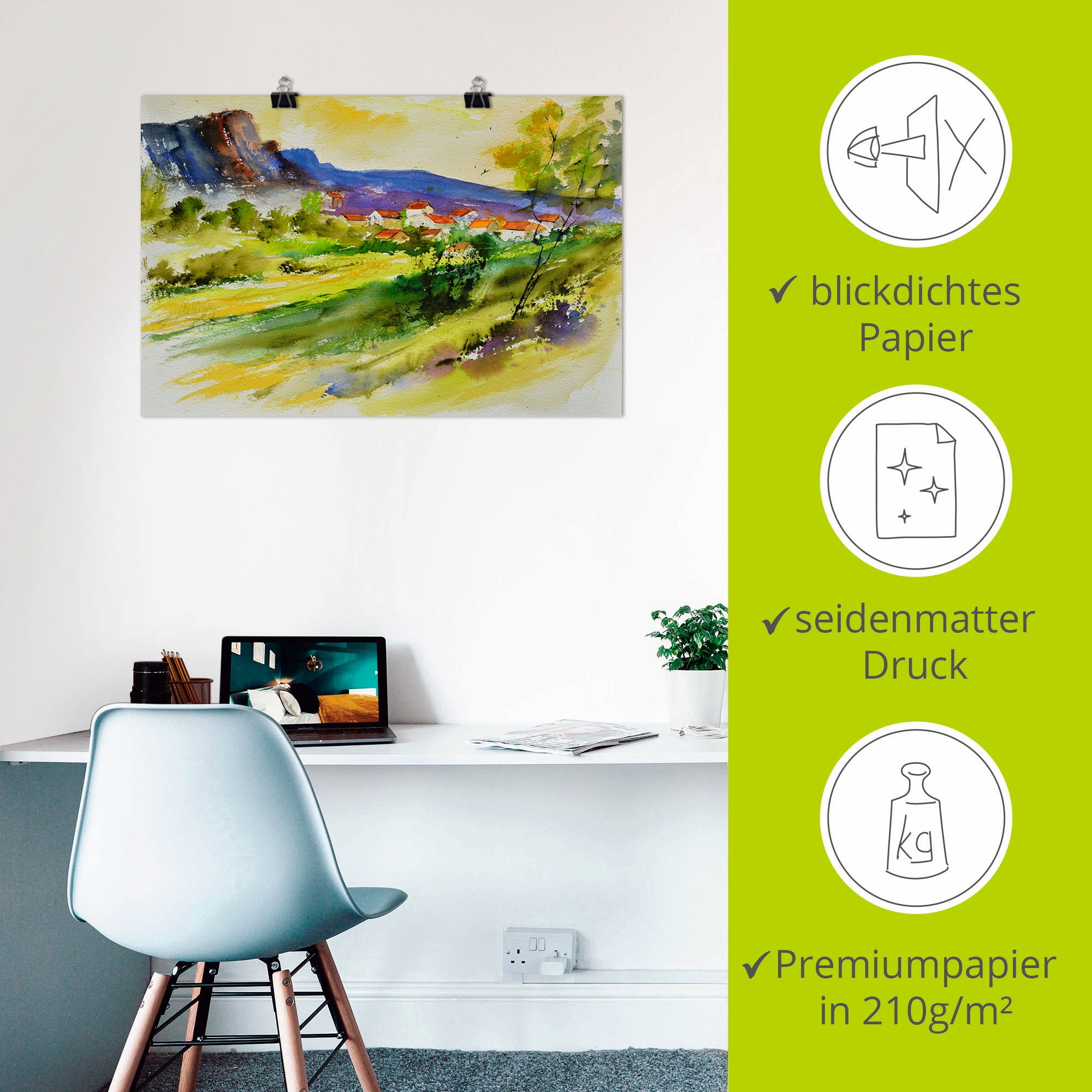 Artland Wandbild »Landschaft und Wohnhäuser«, Wiesen & Bäume, (1 St.), als Leinwandbild, Poster in verschied. Größen