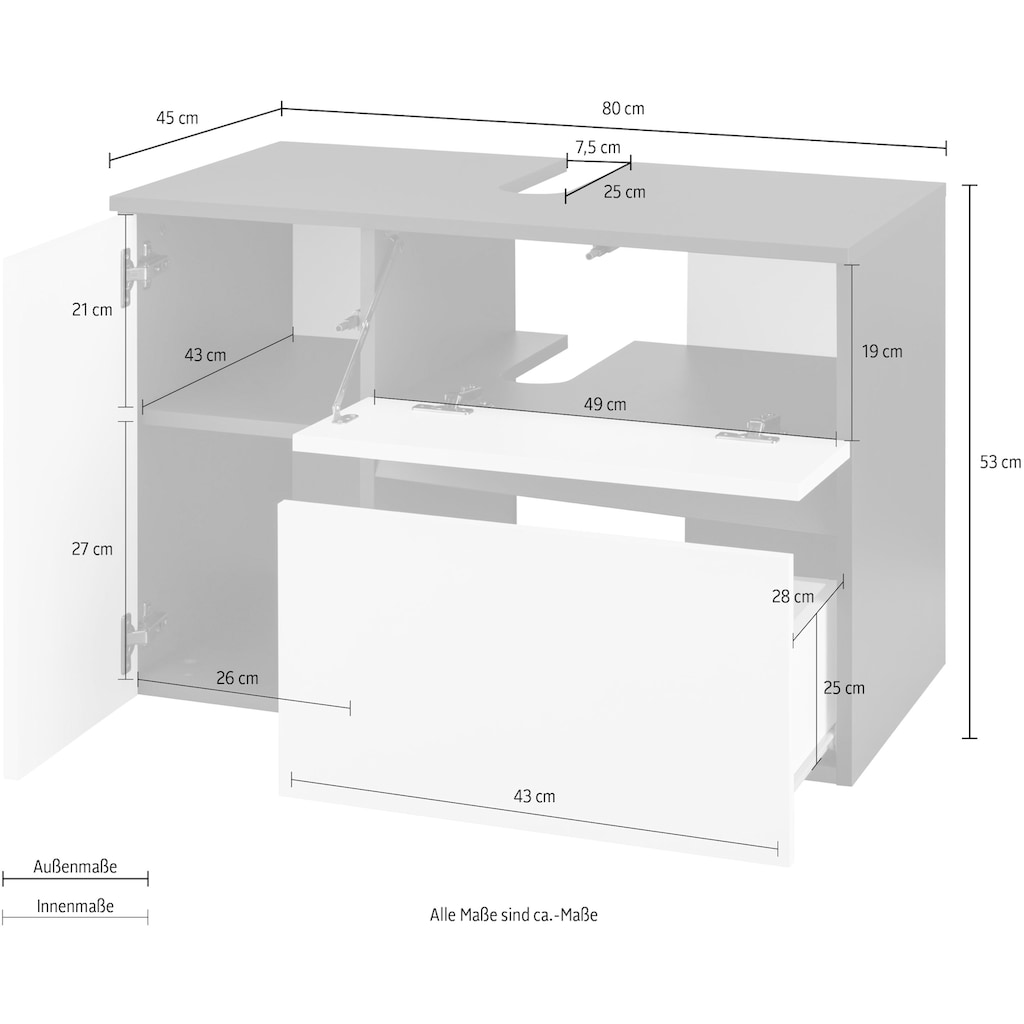 Home affaire Waschbeckenunterschrank »Wisla«, für Wandmontage, Siphonausschnitt, Push-to-open-Funktion, Breite 80 cm