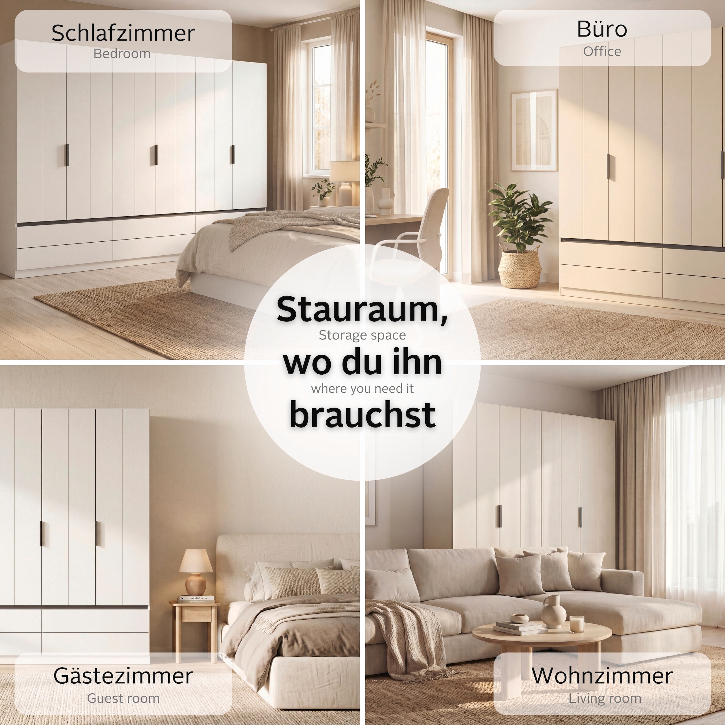 OTTO home Kleiderschrank »Schrank Garderobe ARVEN Breiten 181/226/271cm mit Beleuchtung« 3 verschiedene Ausstattungen BASIC/CLASSIC/PREMIUM (inkl. SOFT-CLOSE),  puristisches Design in Plankenoptik mit Metallgriffen MADE IN GERMANY