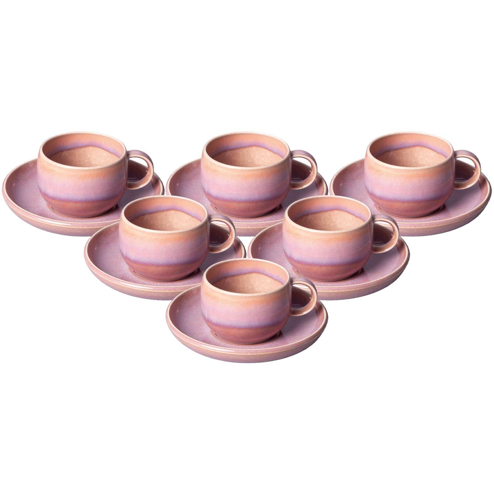 like. by Villeroy & Boch Tasse "Kaffeetassen mit Untertassen Perlemor Coral 190 ml 6er Set rosa" Spülmaschinengeeignet, Mikrowellengeeignet