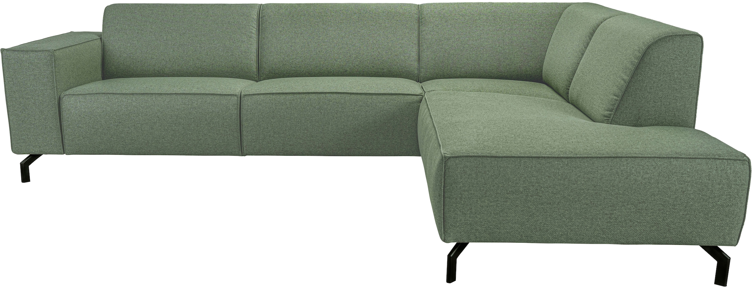 Places of Style Ecksofa »Lorcan, Breite 275 cm, weiches Sitzgefühl«, mit schwarzen Metallfüßen, Lederoptik und in weichem Strukturstoff