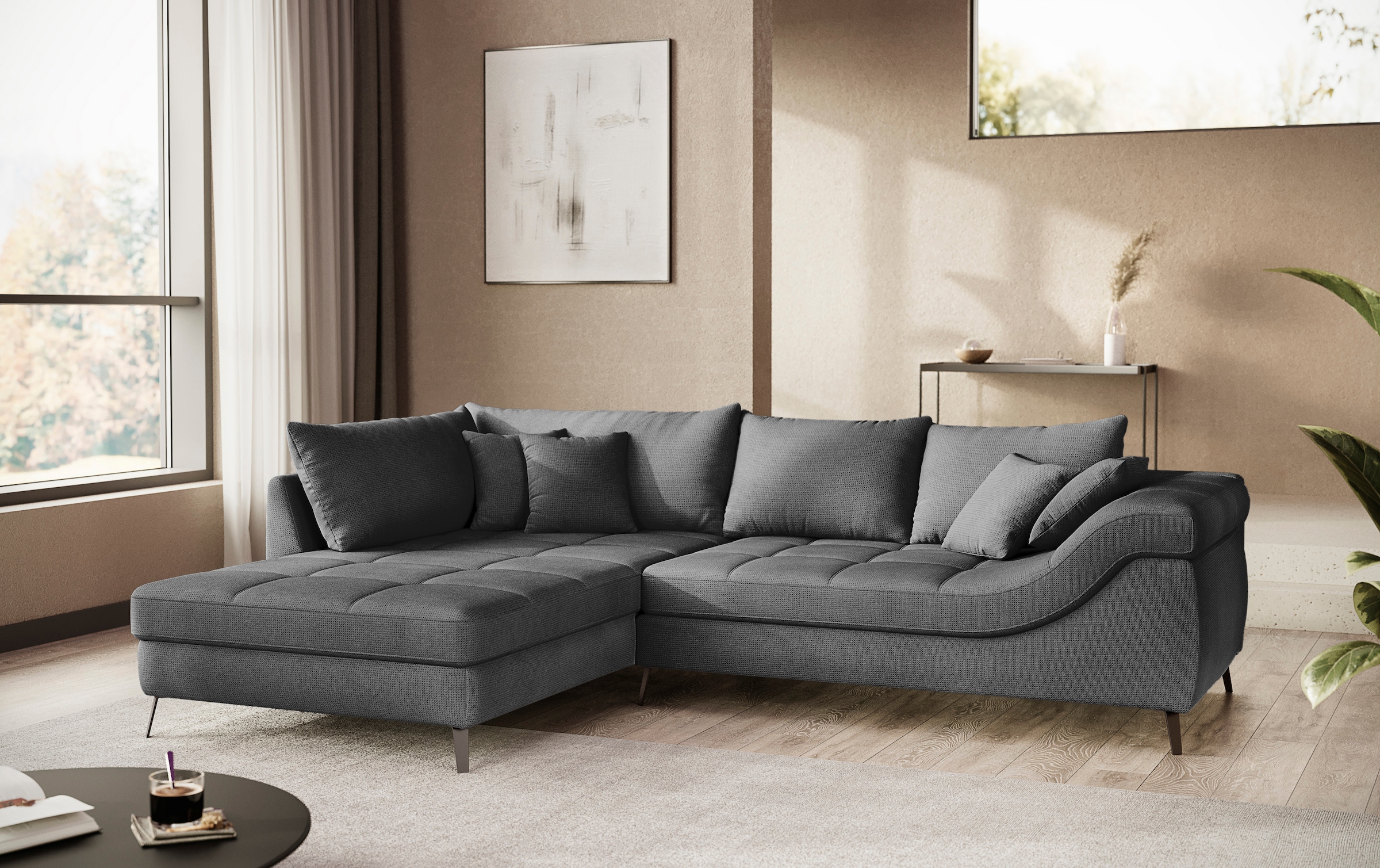 Mr. Couch Ecksofa »Portofino L-Form«, 4 Bezugsqualitäten, 13,5 cm hohe Metall-Profilfüße in matt-schwarz