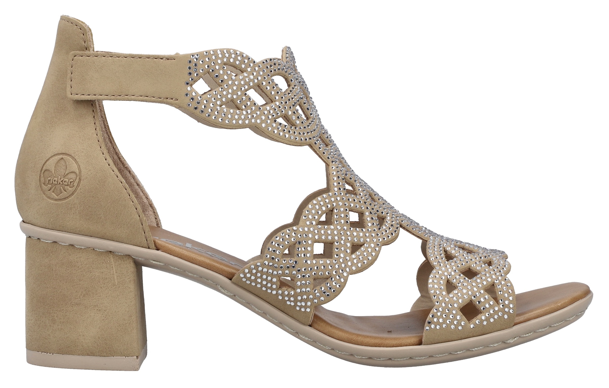 Rieker Sandalette, Sommerschuh, Schaftsandale, Urlaubschuh, Blockabsatz mit Glitzersteine