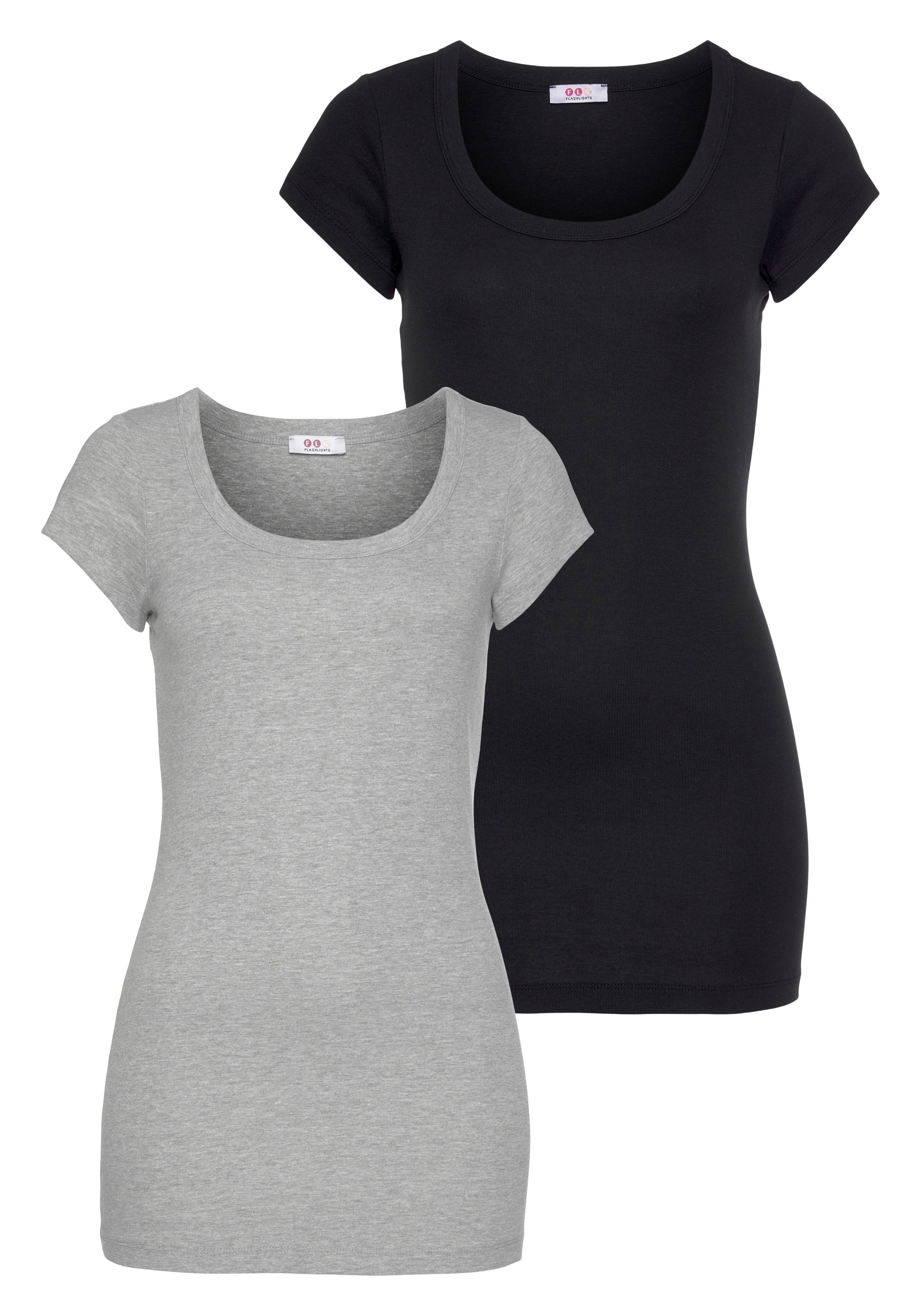 Flashlights T-Shirt 2er-Pack, figurbetonter Schnitt, unifarben, Rundhalsaus günstig online kaufen