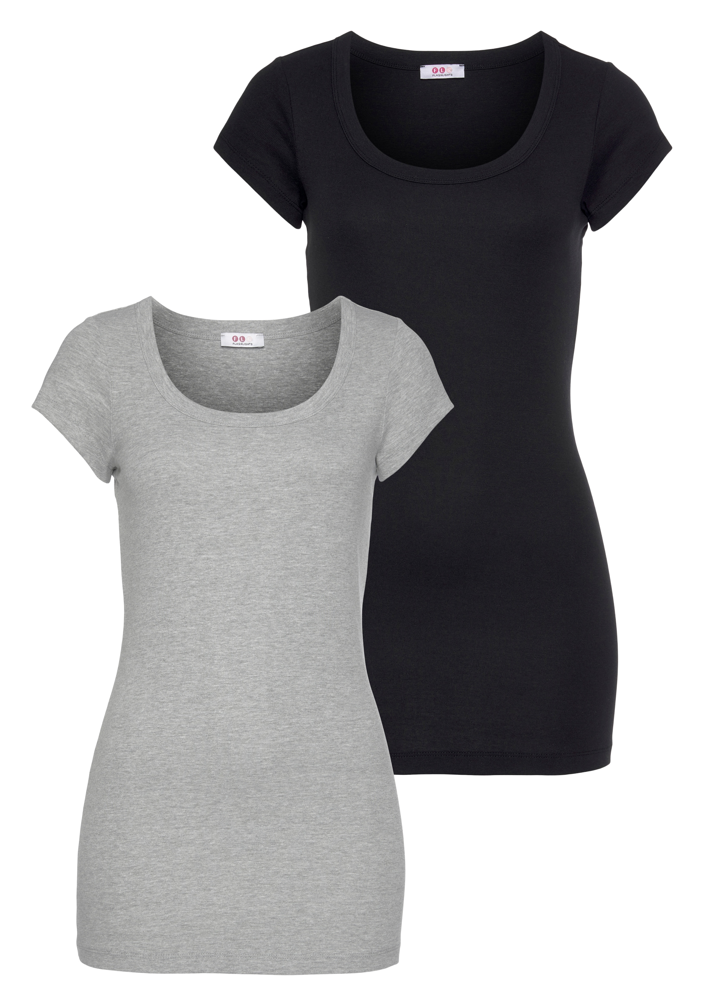 Flashlights T-Shirt, 2er-Packer Packung, figurbetonter Schnitt, unifarben, günstig online kaufen