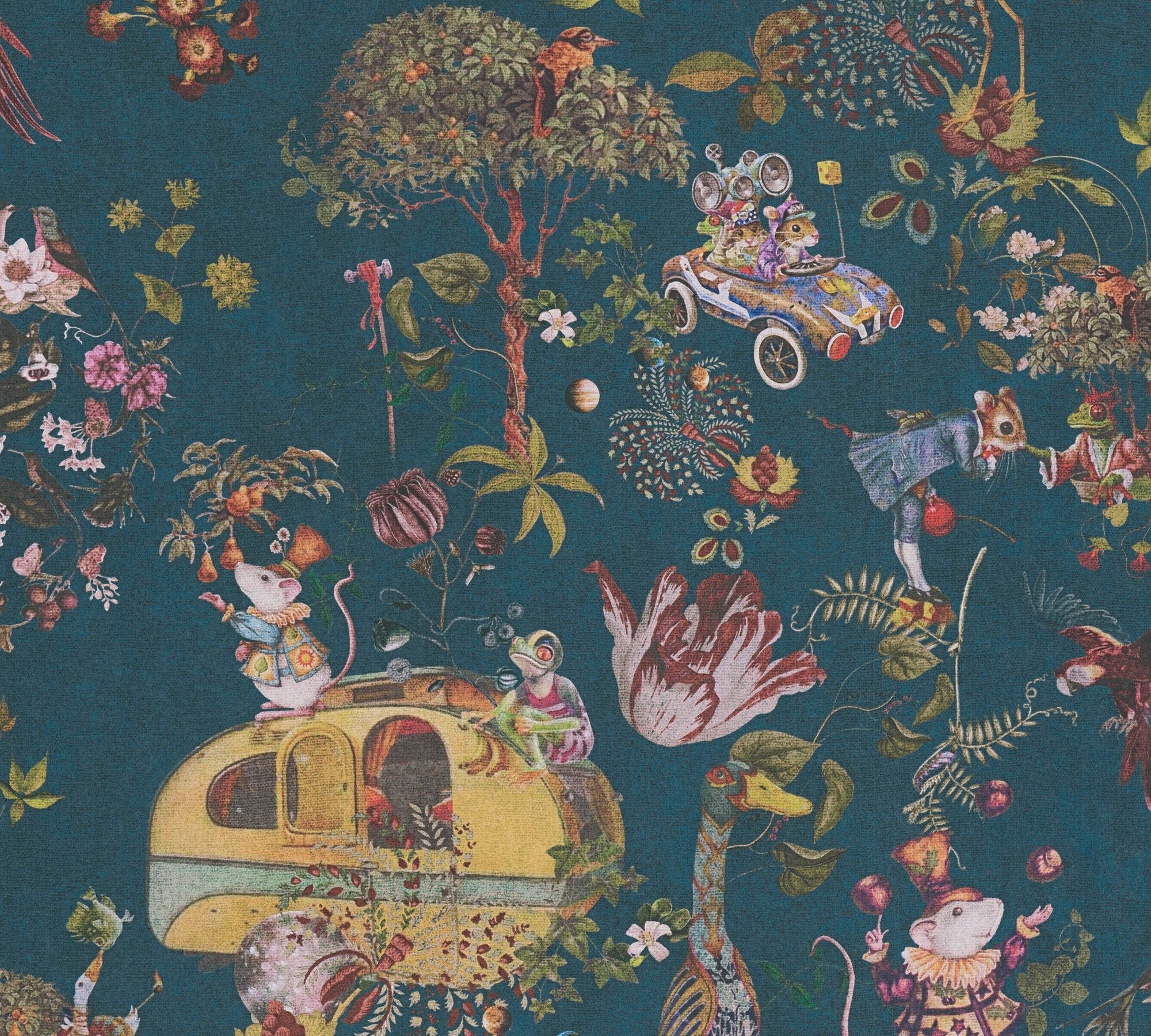 A.S. Création Vliestapete »Fantasievolle Märchen« Motiv leicht strukturiert Vliestapete Märchen Wohnwagen Kindermotiv, Blau, Bunt und Schwarz