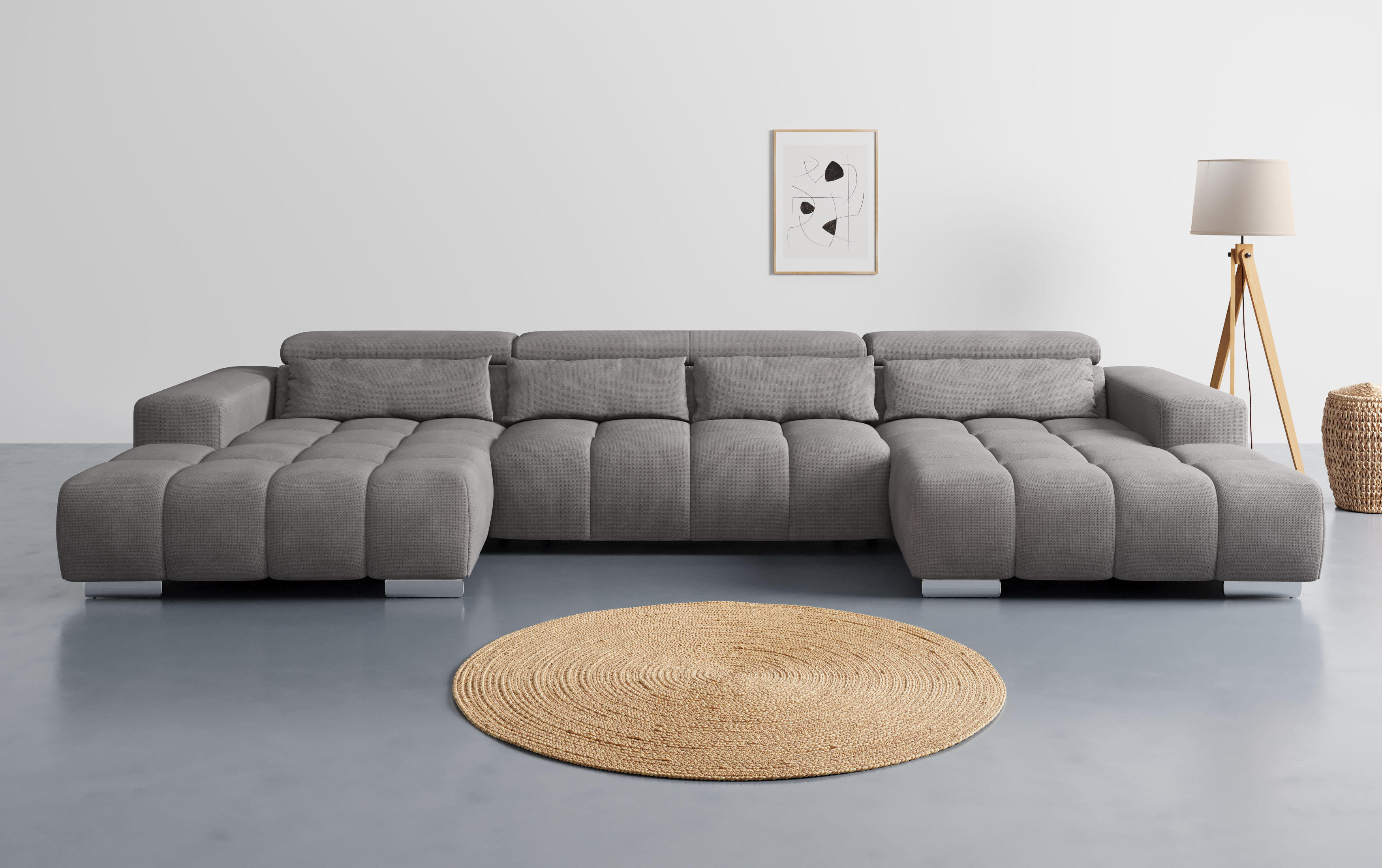 COTTA Wohnlandschaft "Orion U-Form, B: 400 cm" Kopfteilverstellung & 4 Kissen, optional elektr. Sitztiefenverstellung