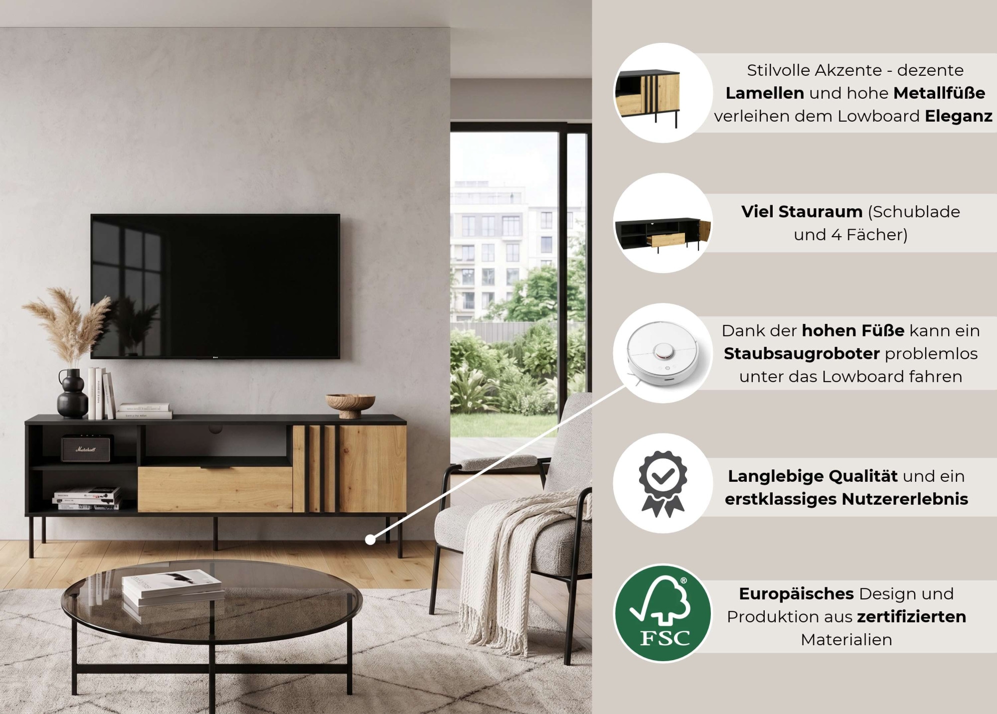   Lowboard »AELLOR TV-Schrank mit viel Stauraum, modernes Design« TV-Kommode mit Schublade, einem geschlossenen und 2 offenen Fächern