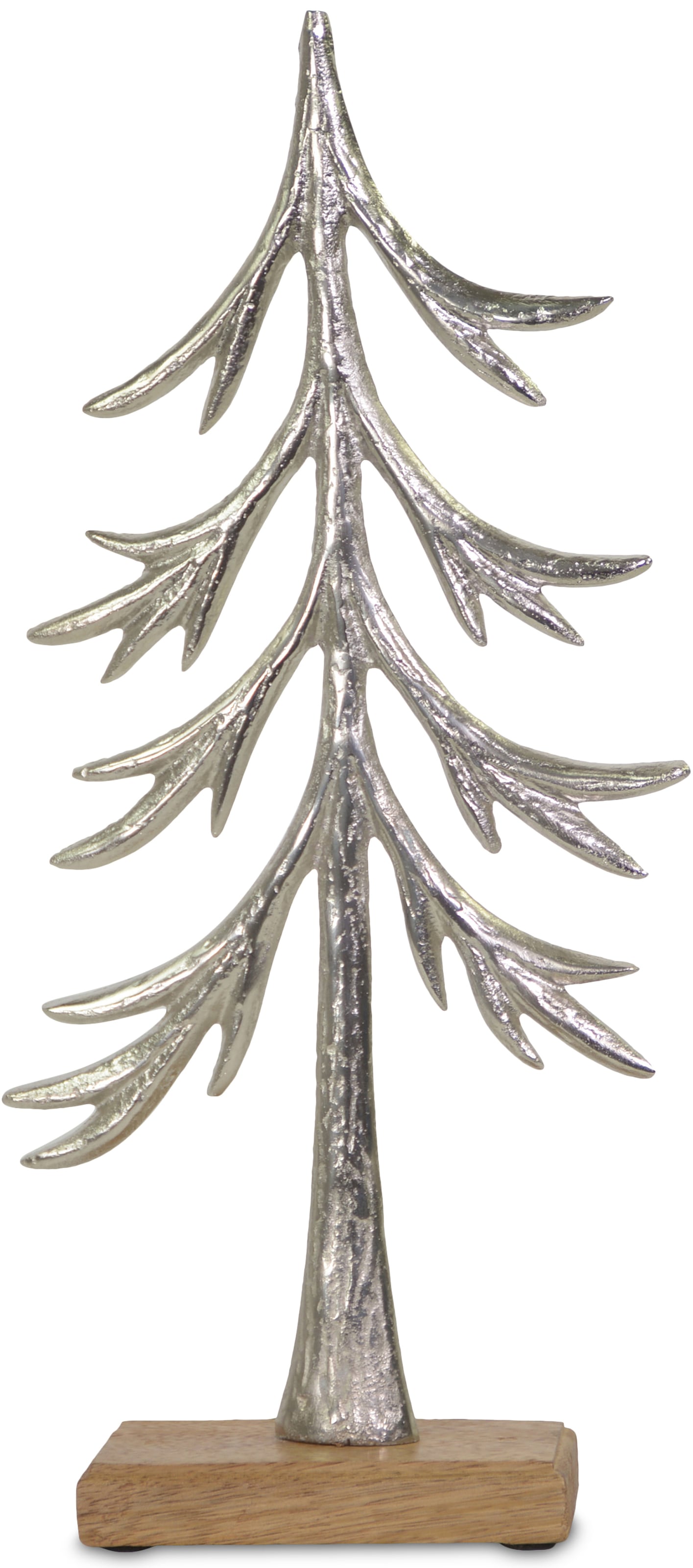 RIFFELMACHER & WEINBERGER Dekobaum »Tannenbaum, Weihnachtsdeko«, Dekoaufsteller aus vernickeltem Aluminium und Mangoholz, Höhe 33 cm.