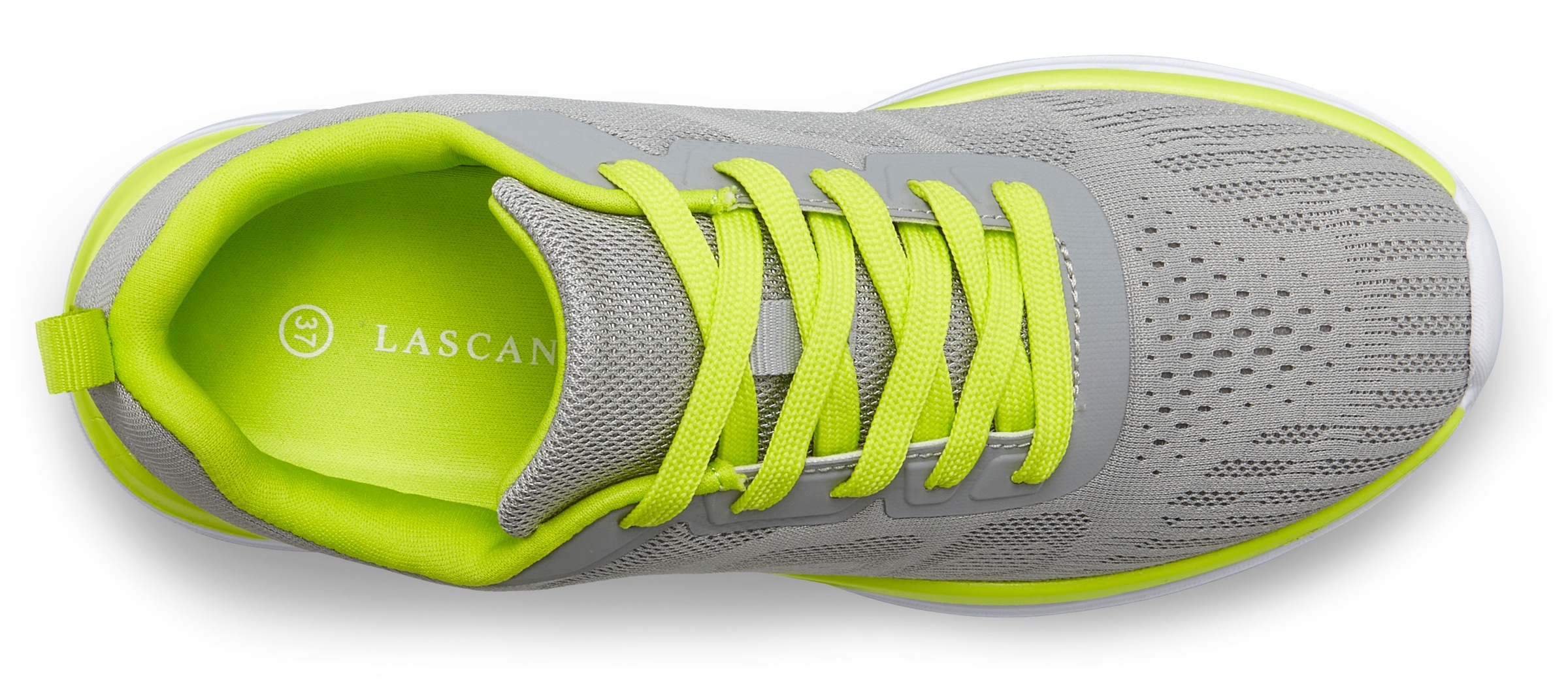 Sneaker LASCANA "Freizeitschuh, Halbschuh, Turnschuhe", Damen, Gr. 43, grau, lime, Obermaterial: 90% Textilmaterial, 10% Synthetik. Decksohle: 100% Textilmaterial. Futter: 100% Textilmaterial. Laufsohle: 100% Synthetik, unifarben mit Farbeinsätzen, Basic, 2