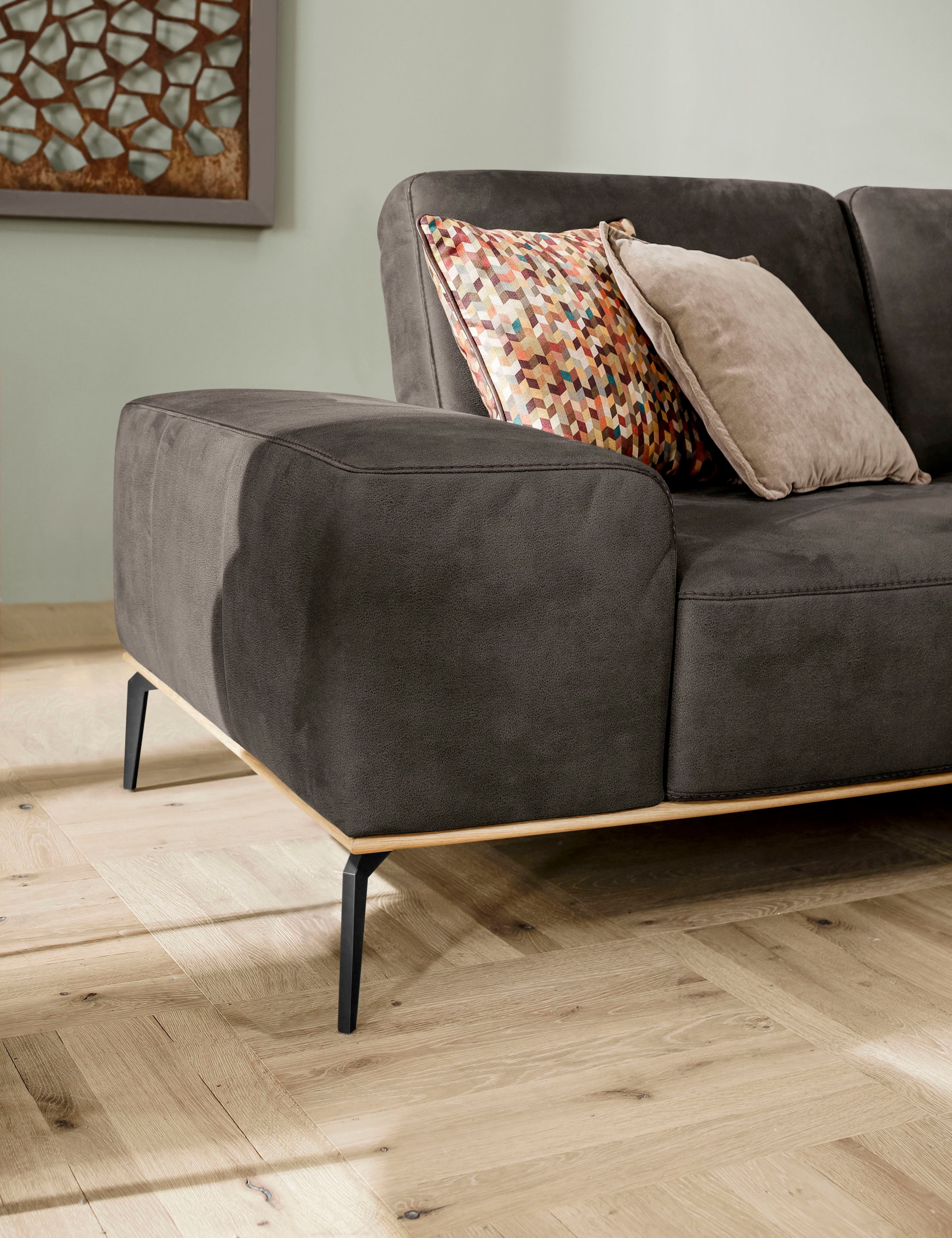 W.SCHILLIG Ecksofa »run, Designsofa mit tollem Sitzkomfort, bequem, L-Form«, mit Holzsockel, Füße in Schwarz pulverbeschichtet, Breite 279 cm