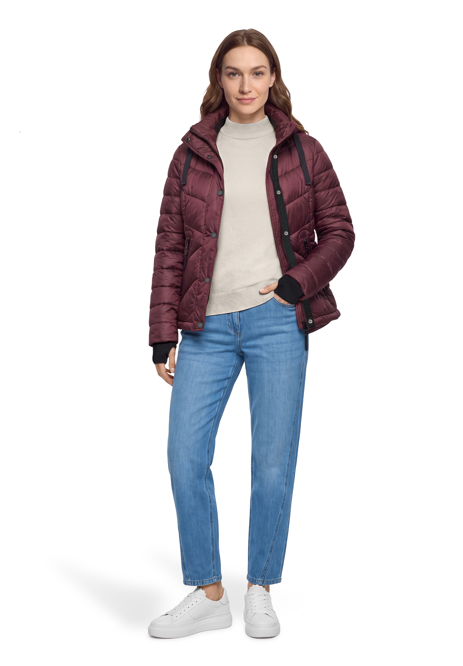 Gil Bret Steppjacke mit Kapuze mit abnehmbarer Kapuze und verdecktem Reißverschluss