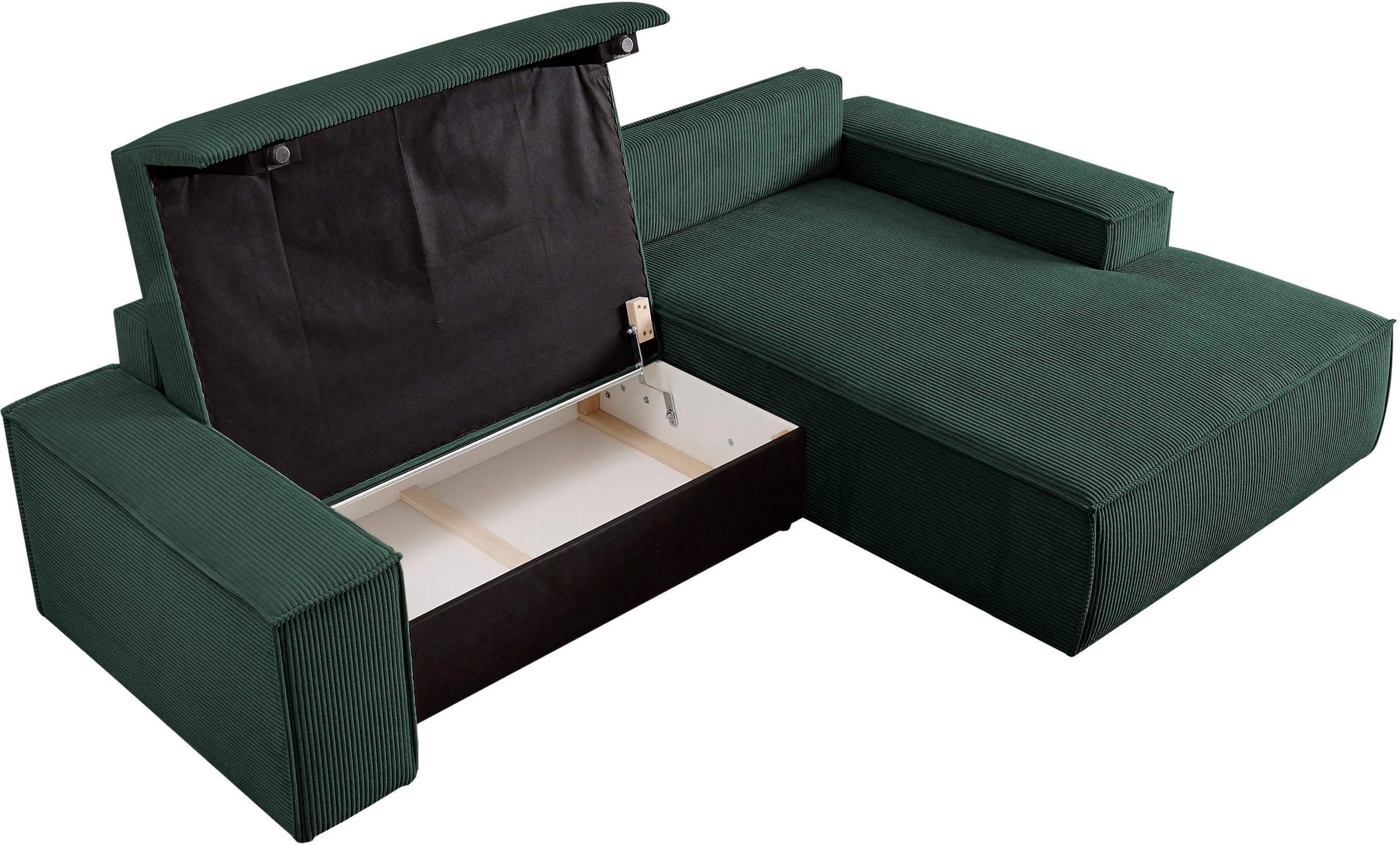 Home affaire Ecksofa SHERWOOD Schlafsofa 267 cm, L-Form, Schlaffunktion mit Bettkasten (210x136 cm), Cord, Vintage, Samtvelours