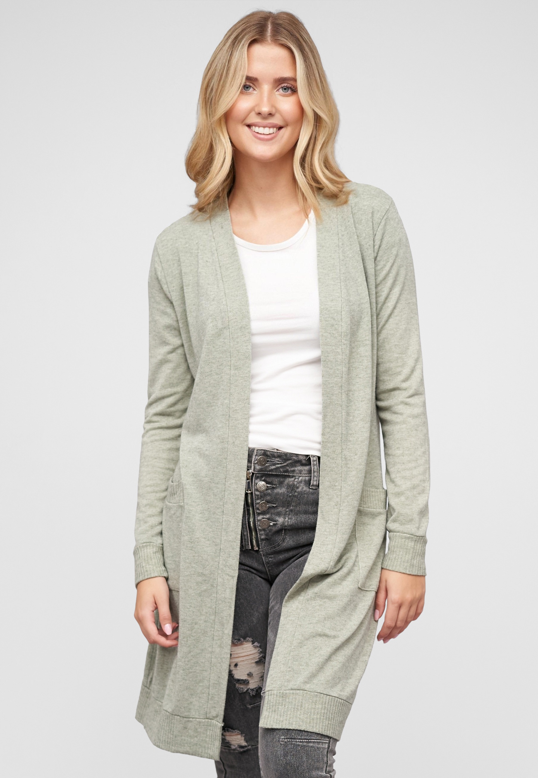 Thumbnail - CLOUD 5IVE Strickjacke "CLOUD 5IVE Longform Viskose Cardigan mit 2 seitl. Taschen" 1 Stk.