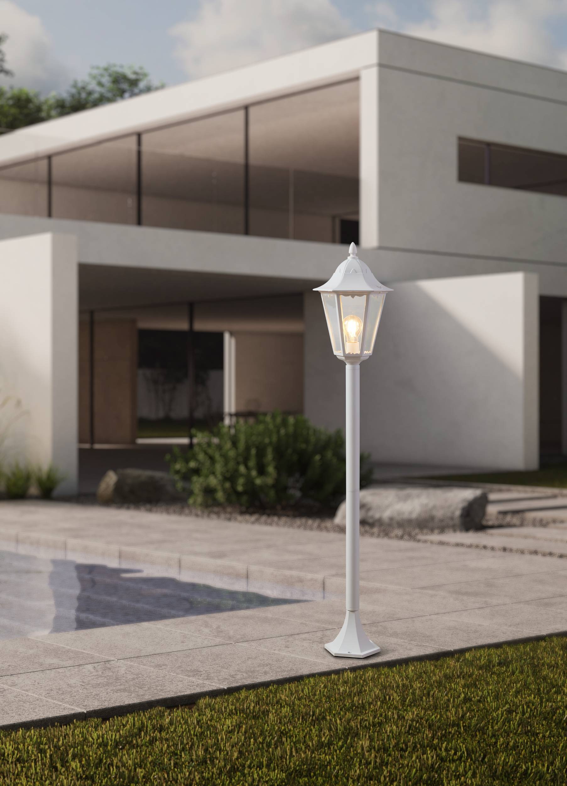 EGLO Stehlampe »Navedo Außen-Stehlmape, Außenlampe, Aluguss und Glas, E27, IP44, Lampe« E27 1 Stk. Stehleuchte - H120 x Ø23 cm - weiß - 1X60W exkl.