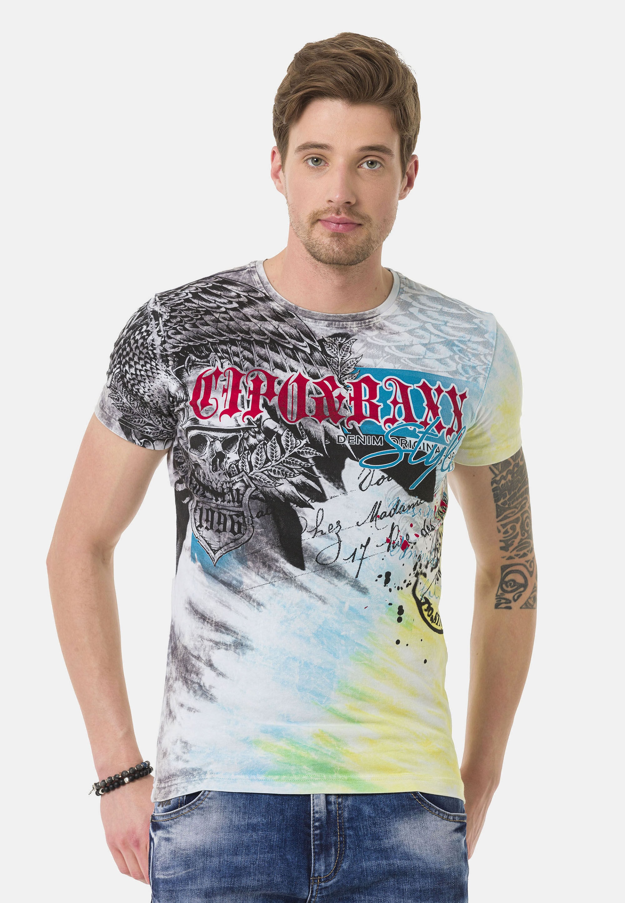 Cipo & Baxx T-Shirt "T-Shirt", im Batik-Look mit Print auf Front und Rücken günstig online kaufen