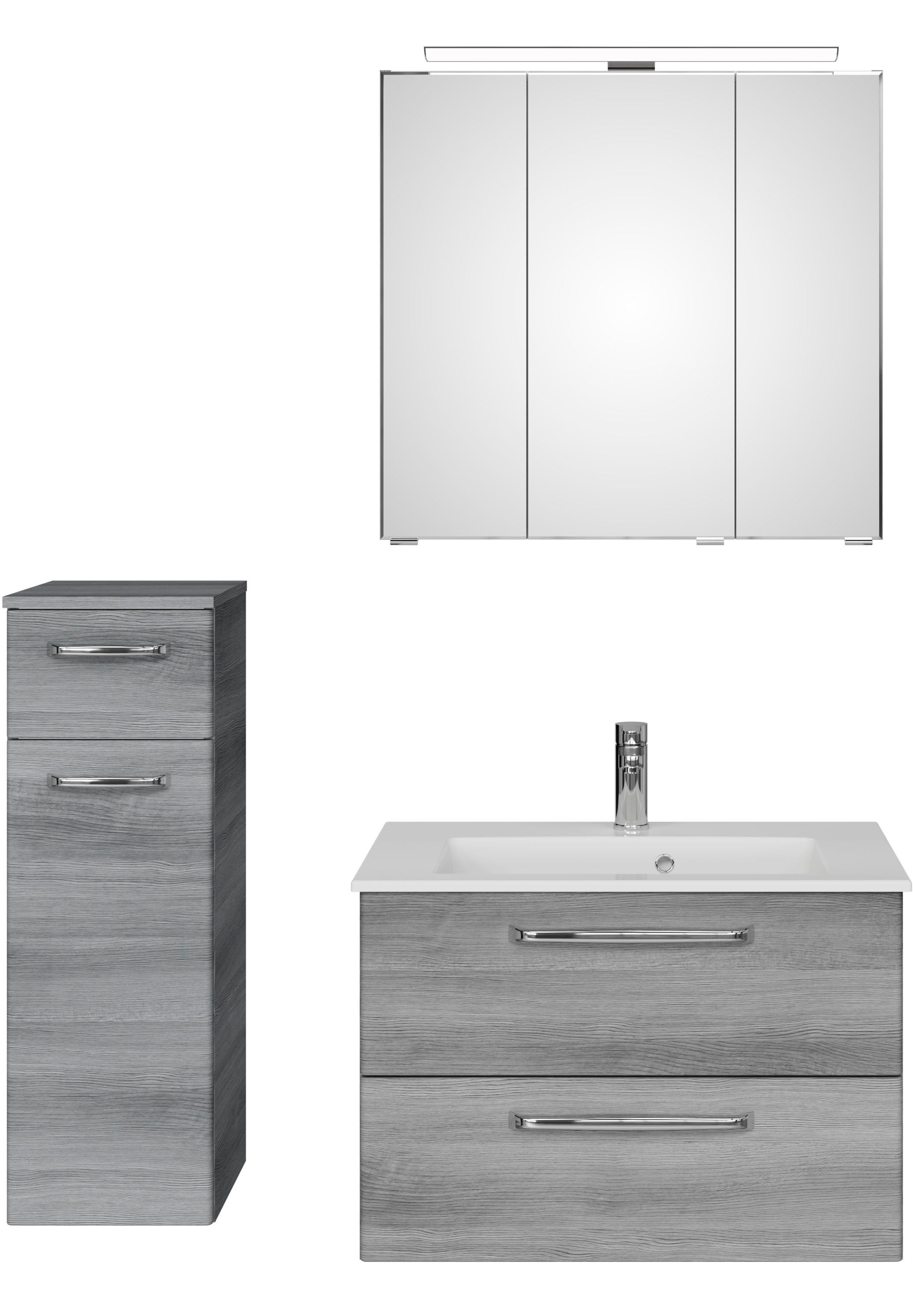 Saphir Badmöbel-Set »Badmöbel-Set Trentino 3-tlg Mineralmarmorwaschtisch LED-Spiegelschrank«, (4 St.), Badezimmer-Set mit Unterschrank inkl. Türdämpfer