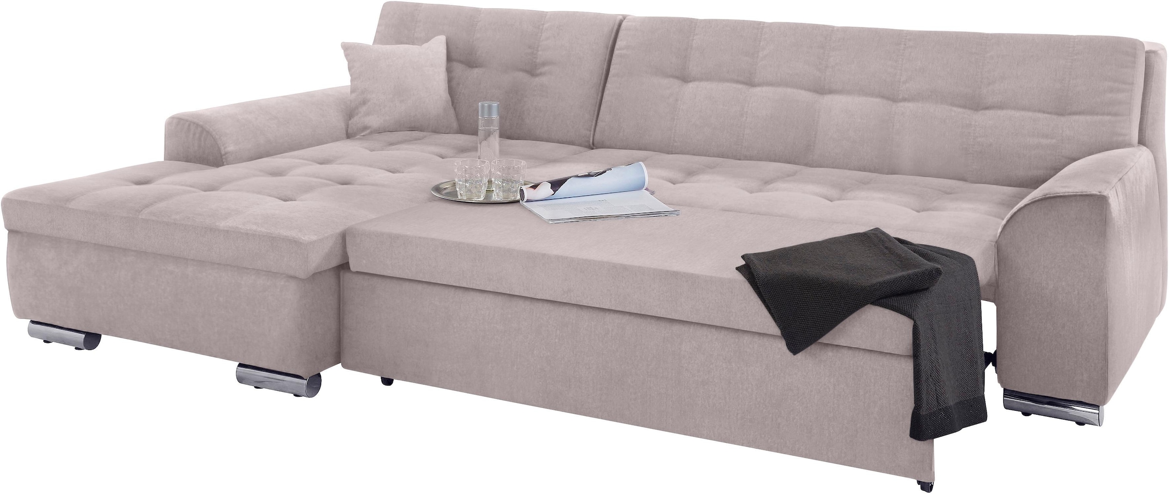 DOMO collection Ecksofa »Aversa, moderne Steppung im Sitz und Rücken, geschwungene Armlehnen,«, L-Form, wahlweise mit Bettfunktion