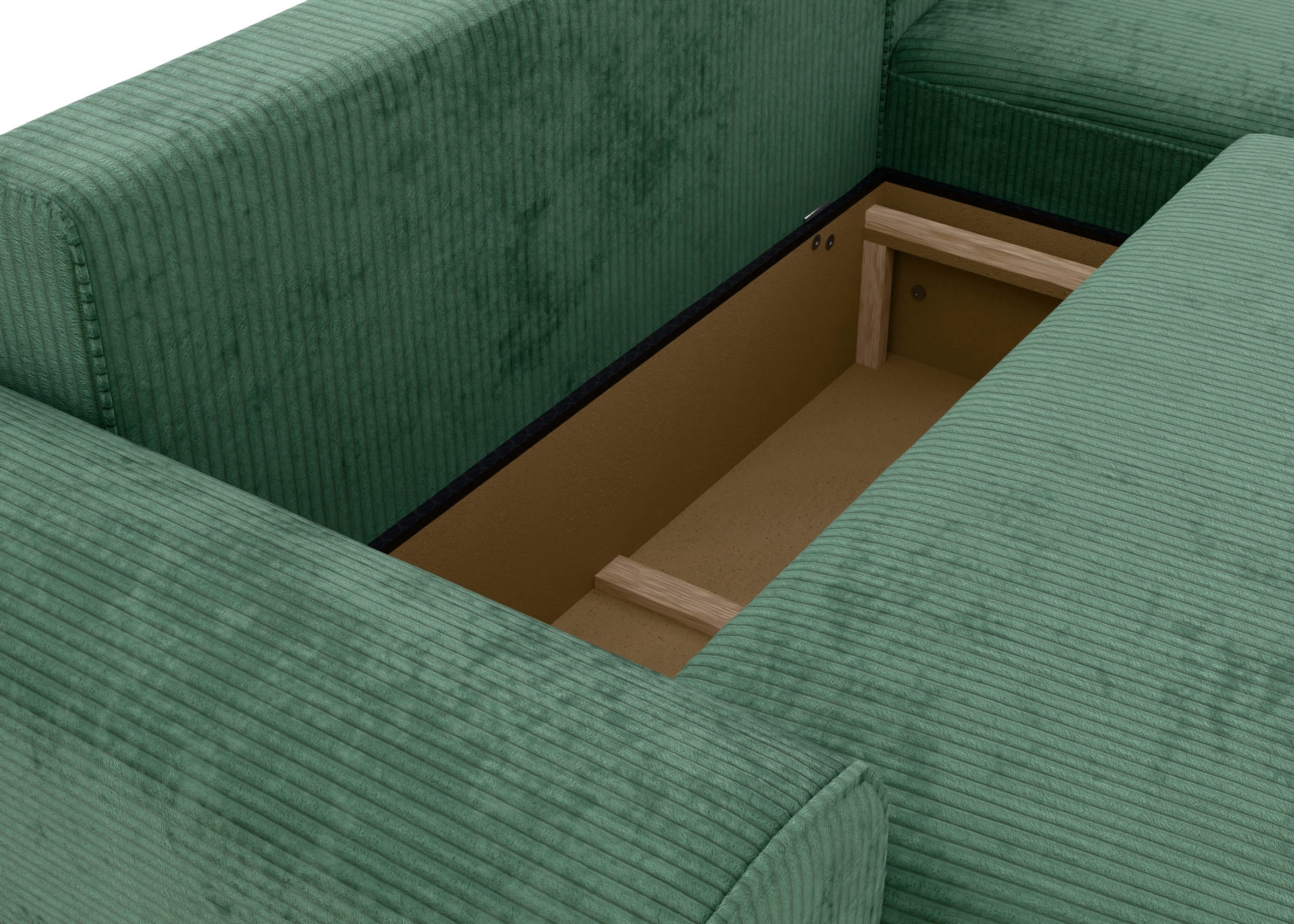 TRENDMANUFAKTUR Ecksofa »Fordon, Schlafsofa mit Bettkasten, Couch in L-Form, Breite 250 cm«, in Cordstoff HYPER, dunkelgrün, Recamiere rechts