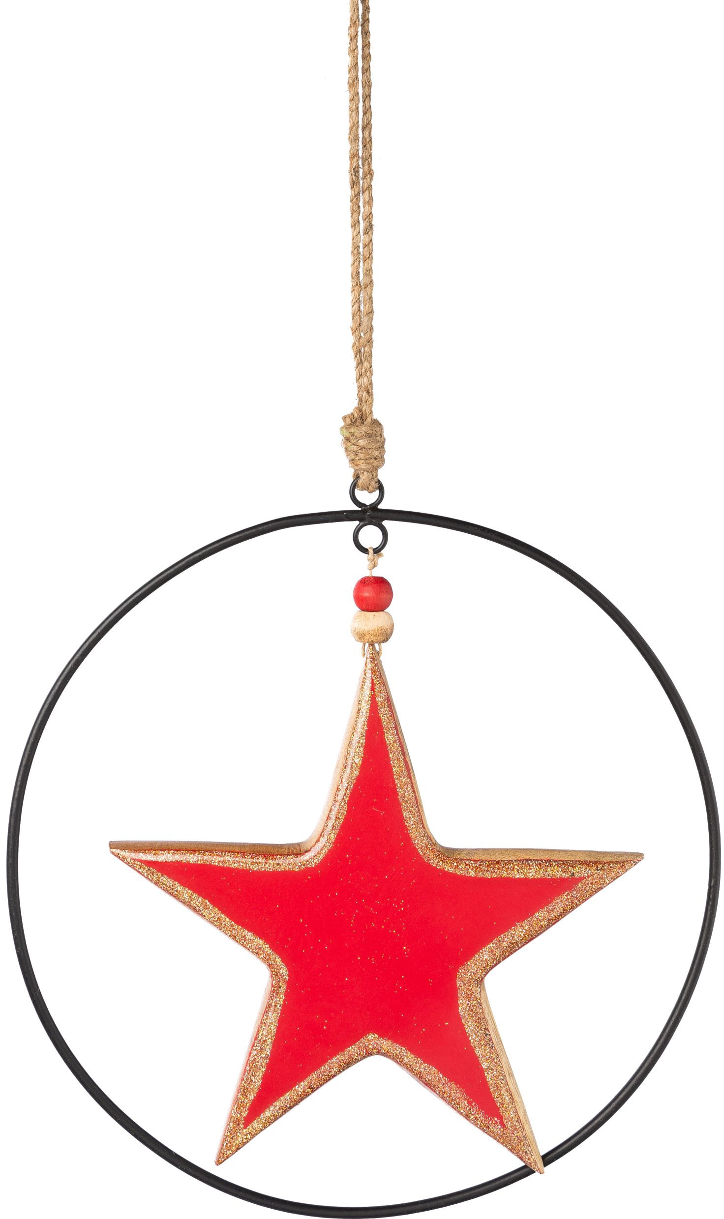 Creativ deco Dekostern »Weihnachtsstern, Weihnachtsdeko rot«, (2 St.), mit Enamel-Lackierung und Metallring, Durchmesser Stern 20 cm