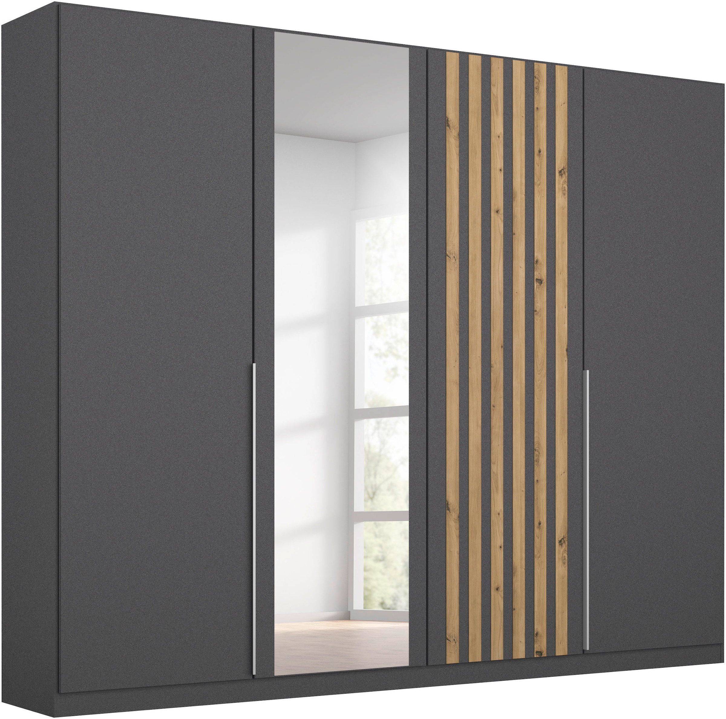 rauch Drehtürenschrank "Kleiderschrank Schrank Garderobe Breiten 181/226/271 cm LAMELLA" 3 verschiedene Ausstattungen BASIC/CLASSIC/PREMIUM (inkl. SOFT-CLOSE), elegante Lamellen-Auflage in 3D Akustikpaneel Optik MADE IN GERMANY