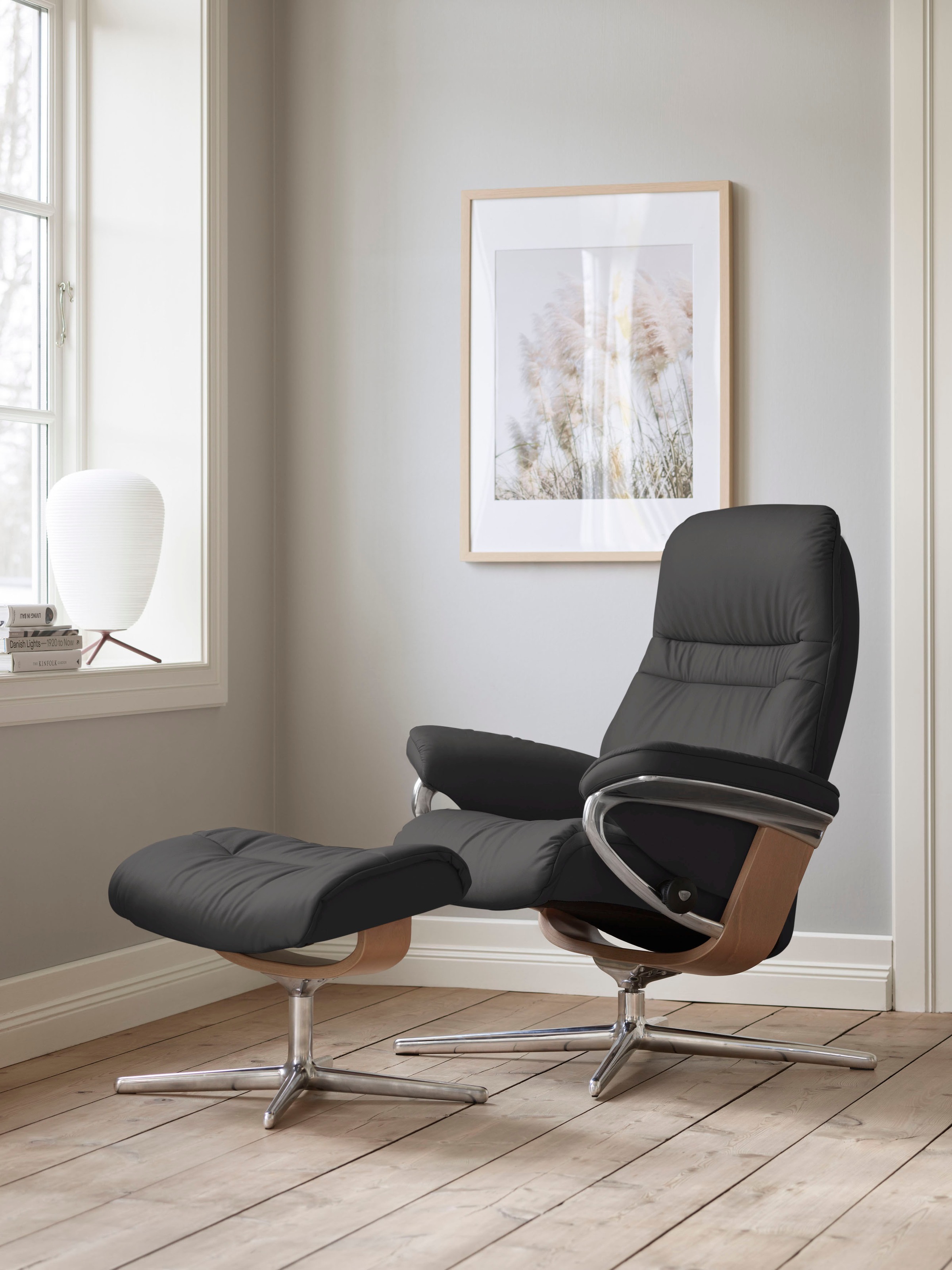 Stressless Fußhocker "Sunrise", mit Cross Base, Größe S, M & L, Holzakzent Eiche