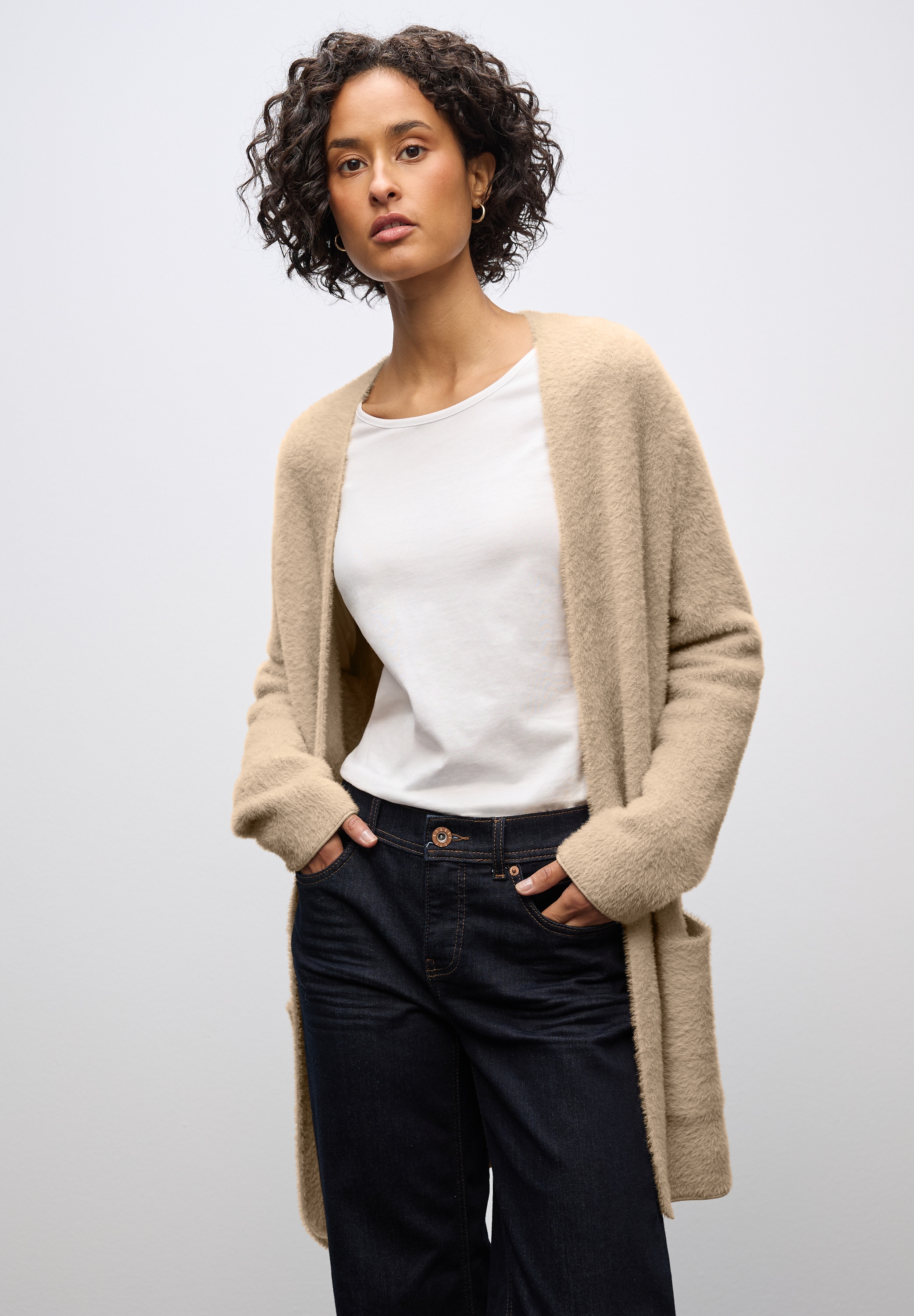 STREET ONE Cardigan, lang und in Federgarn-Qualität, offen günstig online kaufen