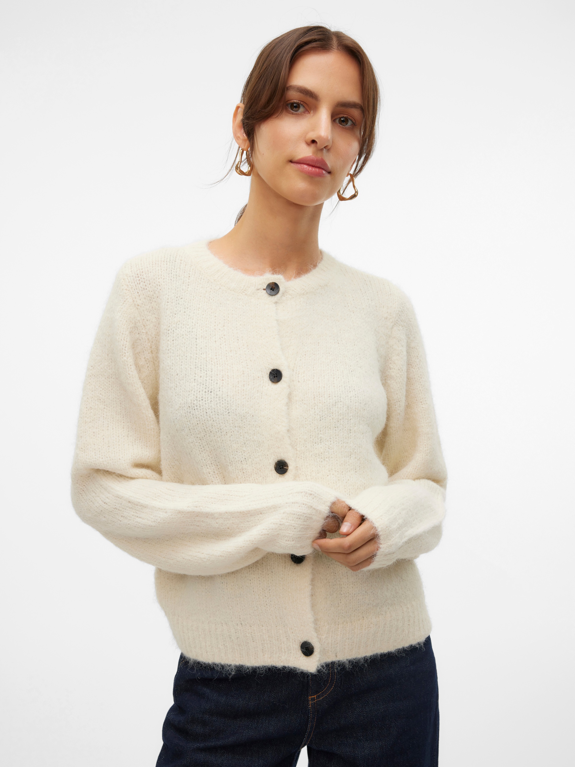 Vero Moda Strickjacke "VMNOVAH LS O-NECK BUTTON CARDI GA NOOS" Materialmix, regular fit