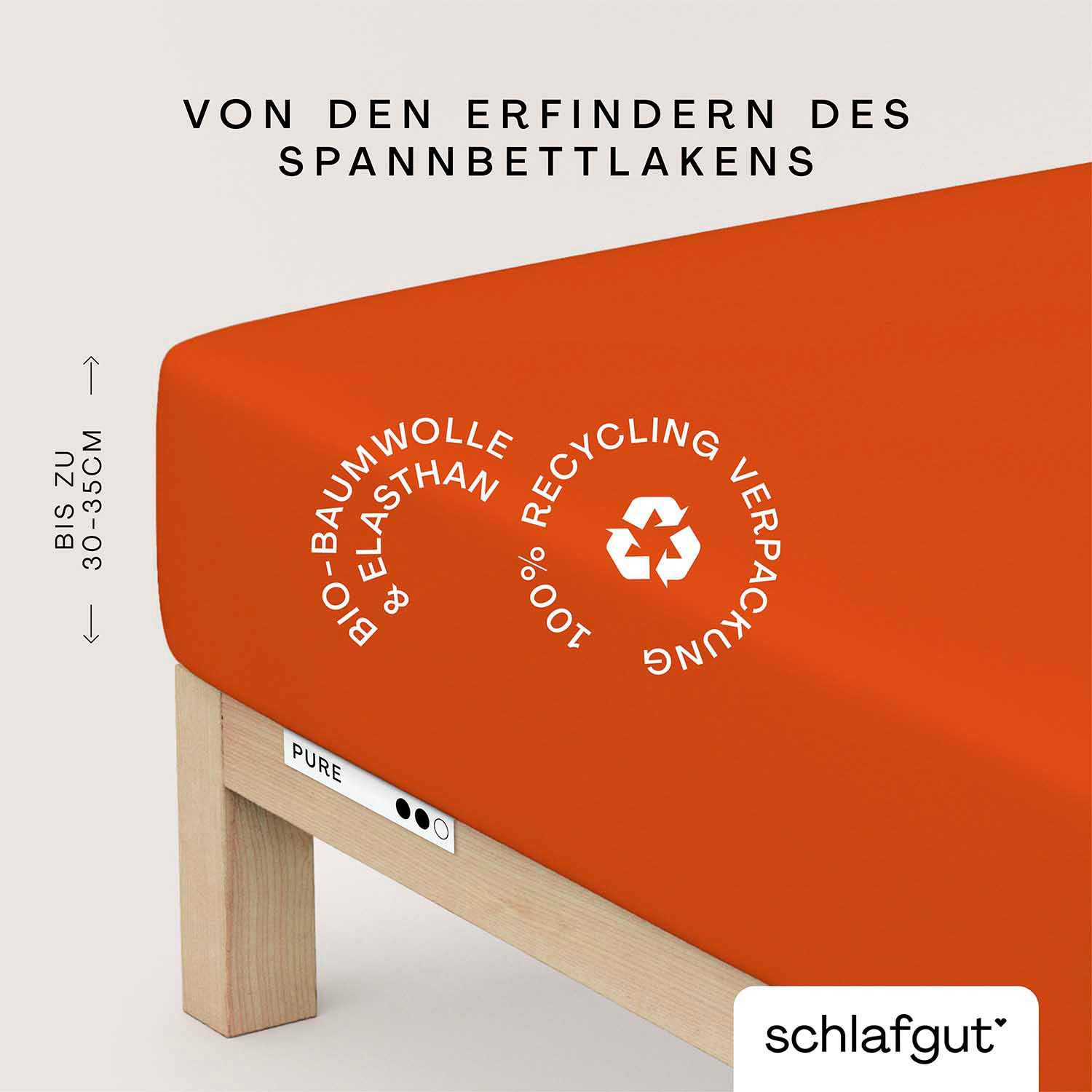 Schlafgut Spannbettlaken "PURE Bio-Baumwolle mit Elasthan, 170 g/m², Bettlaken, Spannbetttuch" PREMIUM Laken für Matratzen bis 30cm Höhe, dehnbar blickdicht, straff