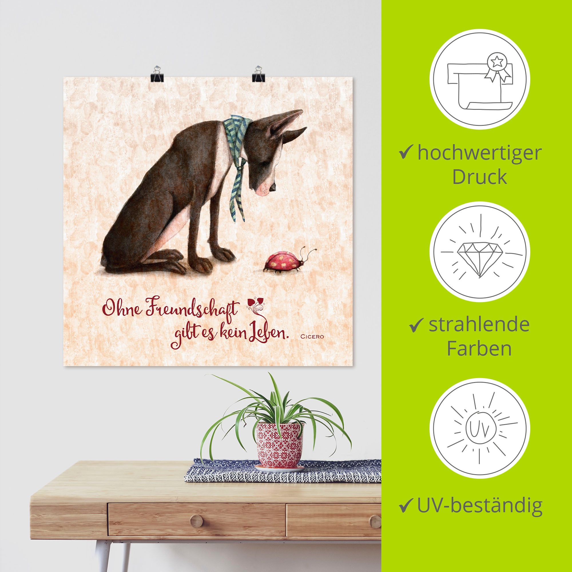 Artland Wandbild »Lebensweisheit Freundschaft«, Tiere, (1 St.), als Alubild, Outdoorbild, Leinwandbild, Poster in verschied. Größen
