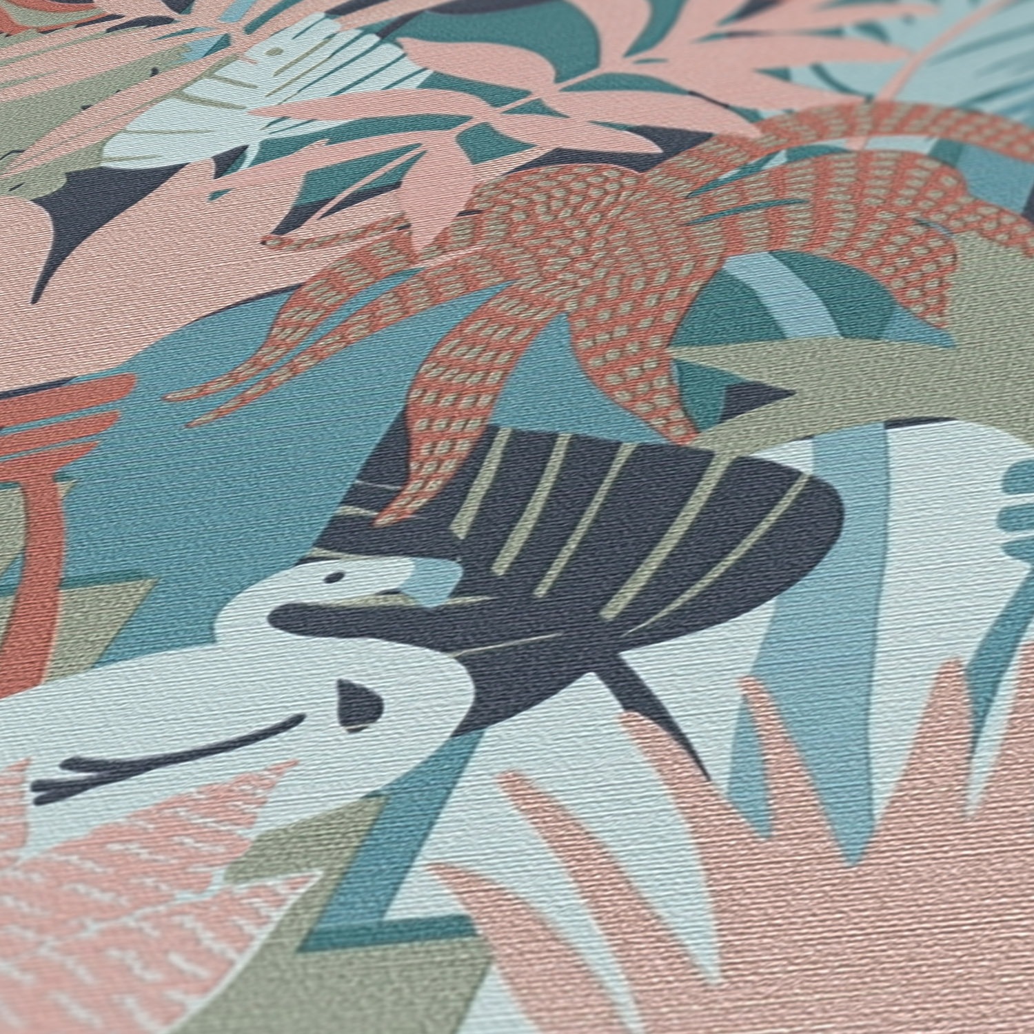A.S. Création Vliestapete »Antigua Retrotapete Artdeco«, matt-gemustert-neutral, Dschungeltapete Floral mit Tieren Tapeten Wohnzimmer Schlafzimmer Flur